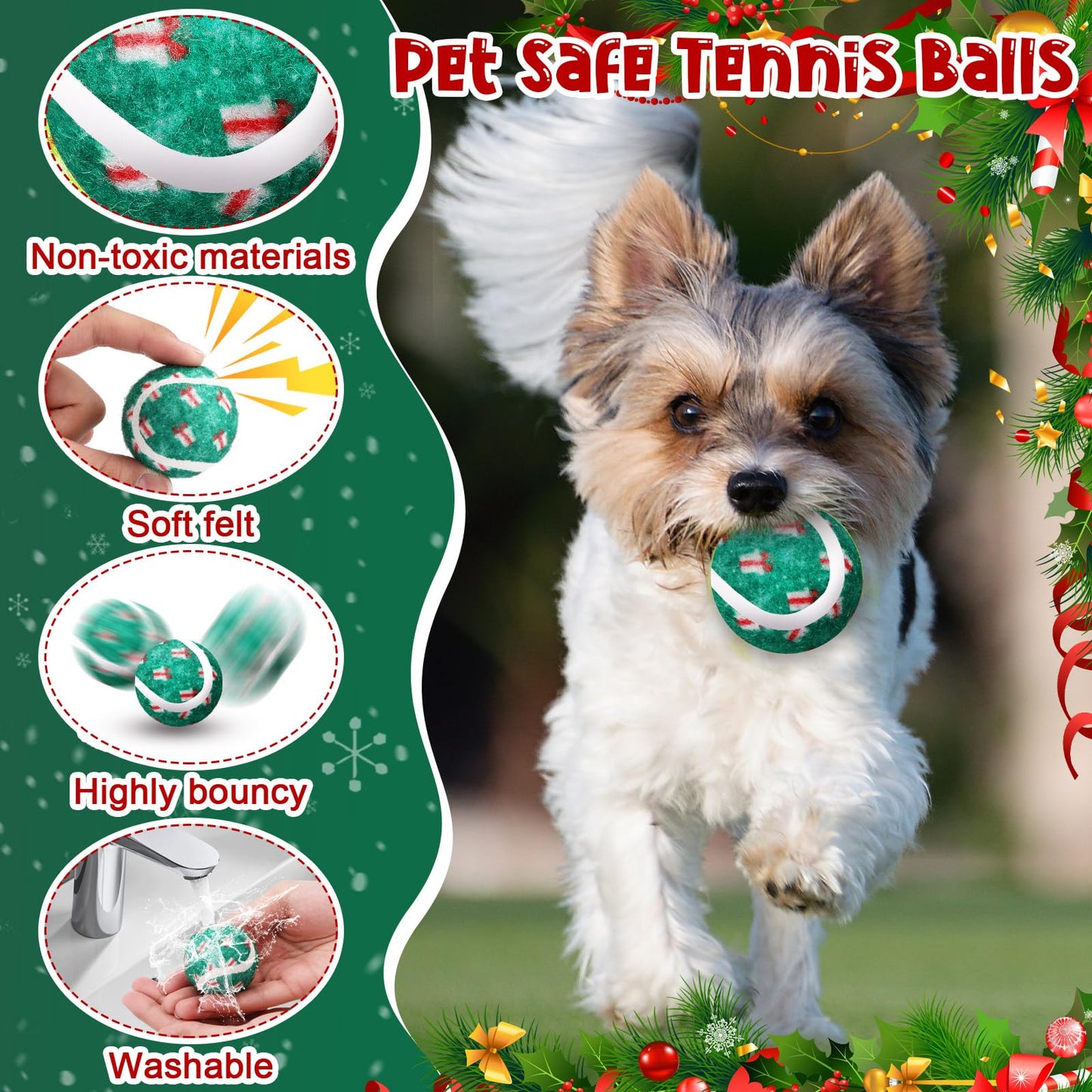 Sosation 60 Pack Christmas Squeaky Tennis Balls for Dogs, Dog Balls 2.0" Interactive Fetch Toy Non-Toxic Durable Outdoor Small Puppy Chew Toys for Teething Training Exercise Playing Throwing