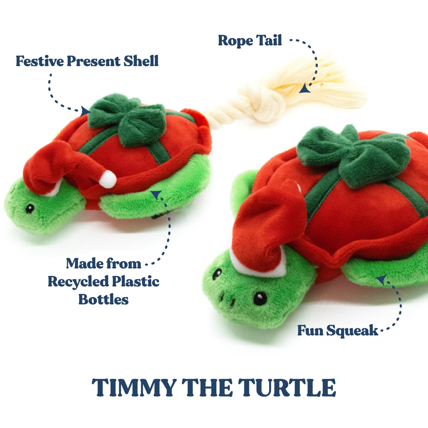 GRRREEN Dog Toys | Holiday Plush Toy Turtle Stuffed Animal for Dogs | Medium Eco Friendly Toy - Easy to Clean and Made from Non Toxic Materials