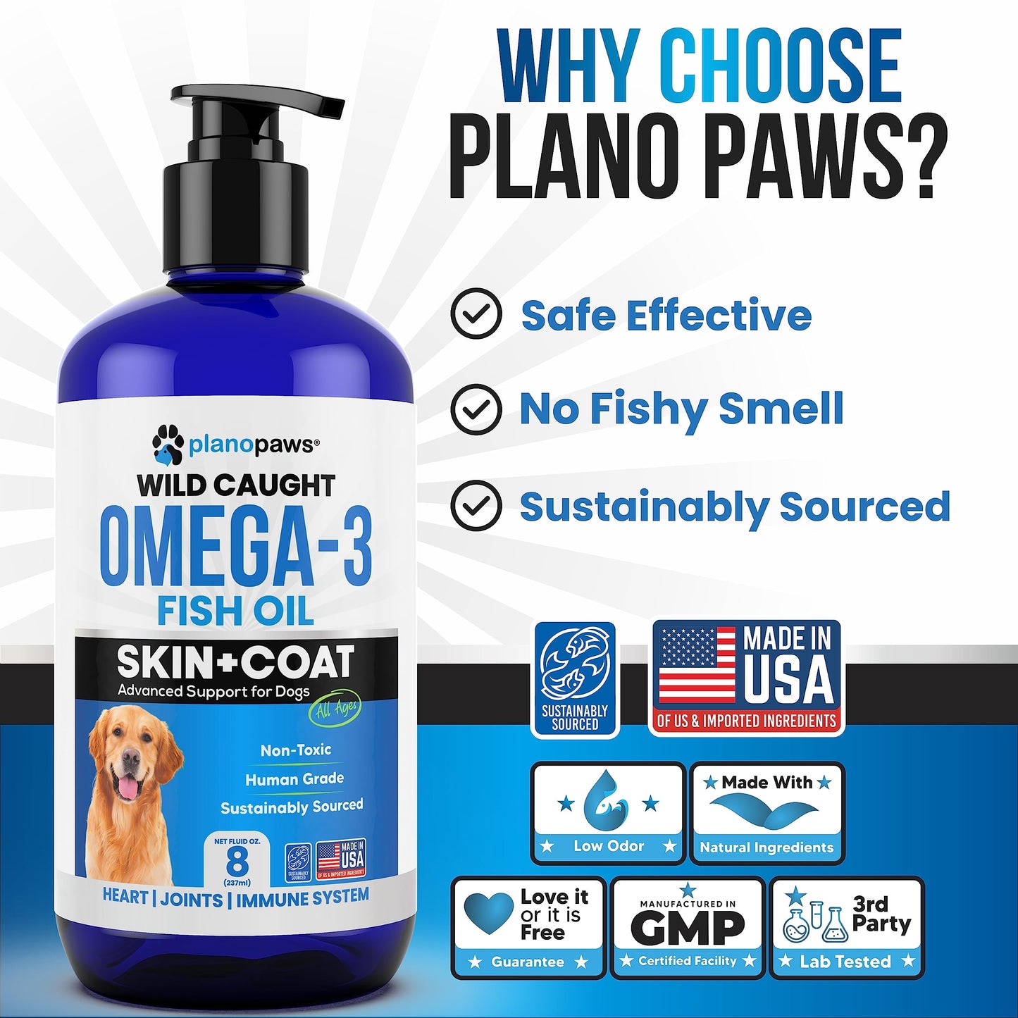 Omega 3 Fish Oil for Dogs - Better Than Salmon Oil - Dog Fish Oil Supplement to Reduce Shedding & Itching - Supports Joints, Brain, and Heart Health - Skin and Coat Supplement - Liquid Fish Oil