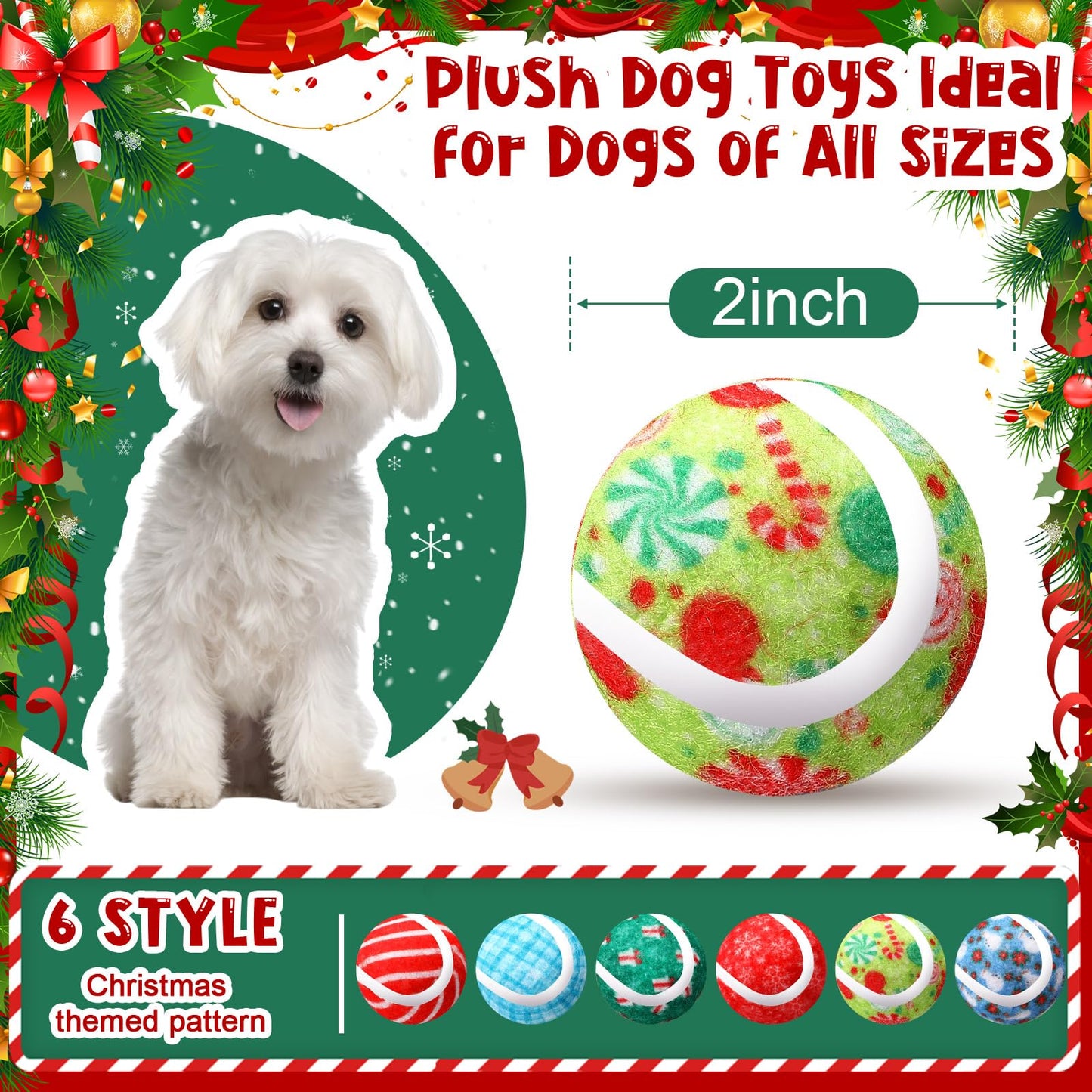 Sosation 60 Pack Christmas Squeaky Tennis Balls for Dogs, Dog Balls 2.0" Interactive Fetch Toy Non-Toxic Durable Outdoor Small Puppy Chew Toys for Teething Training Exercise Playing Throwing