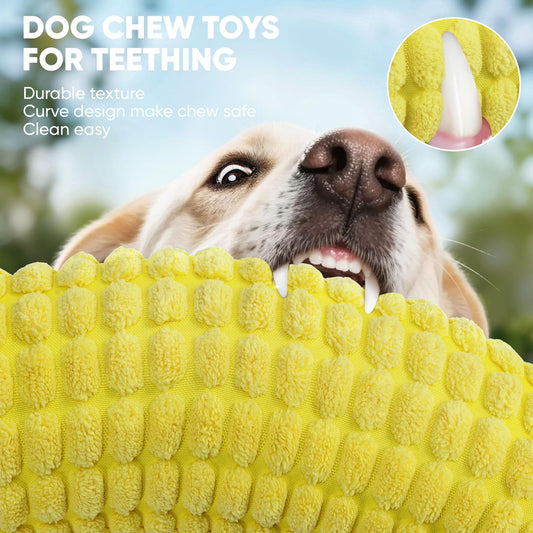 Tough Dog Toys for Not Aggressive Chewers, Durable Dog Chew Toys for Small Medium Large Dogs,Interactive Crinkle Squeaky Dog Toys to Keep Them Busy Corn Plush Puppy Pet Toy IQ Training Dogs Puzzle Toy