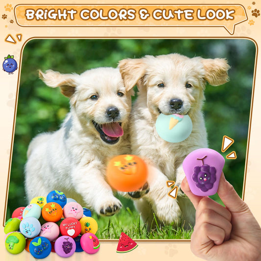 Hungdao 40 Pcs Bulk Dog Squeaky Toys Soft Rubber Latex Dog Toys Small Squeaky Balls Interactive Fetch Balls for Teething Small Pet Breeds Training(Cute Fruit)