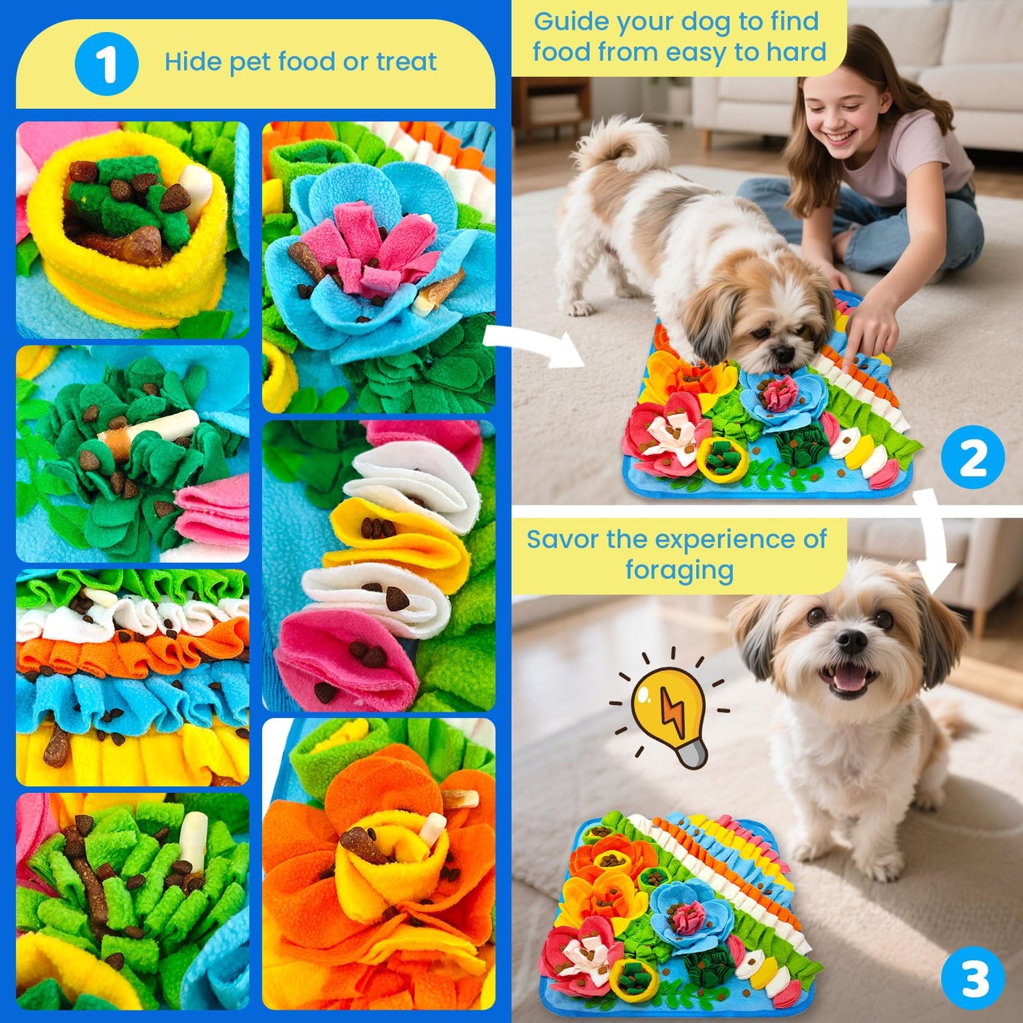 UETZLTB Dog Snuffle Mat and Lick Mat Set, Interactive Dog Enrichment Puzzle Toys for Puppy Small Breed Dogs Cats Rabbits, Cognitive Sniff Foraging Mats for Slow Feeding Treat Game Mental Stimulation