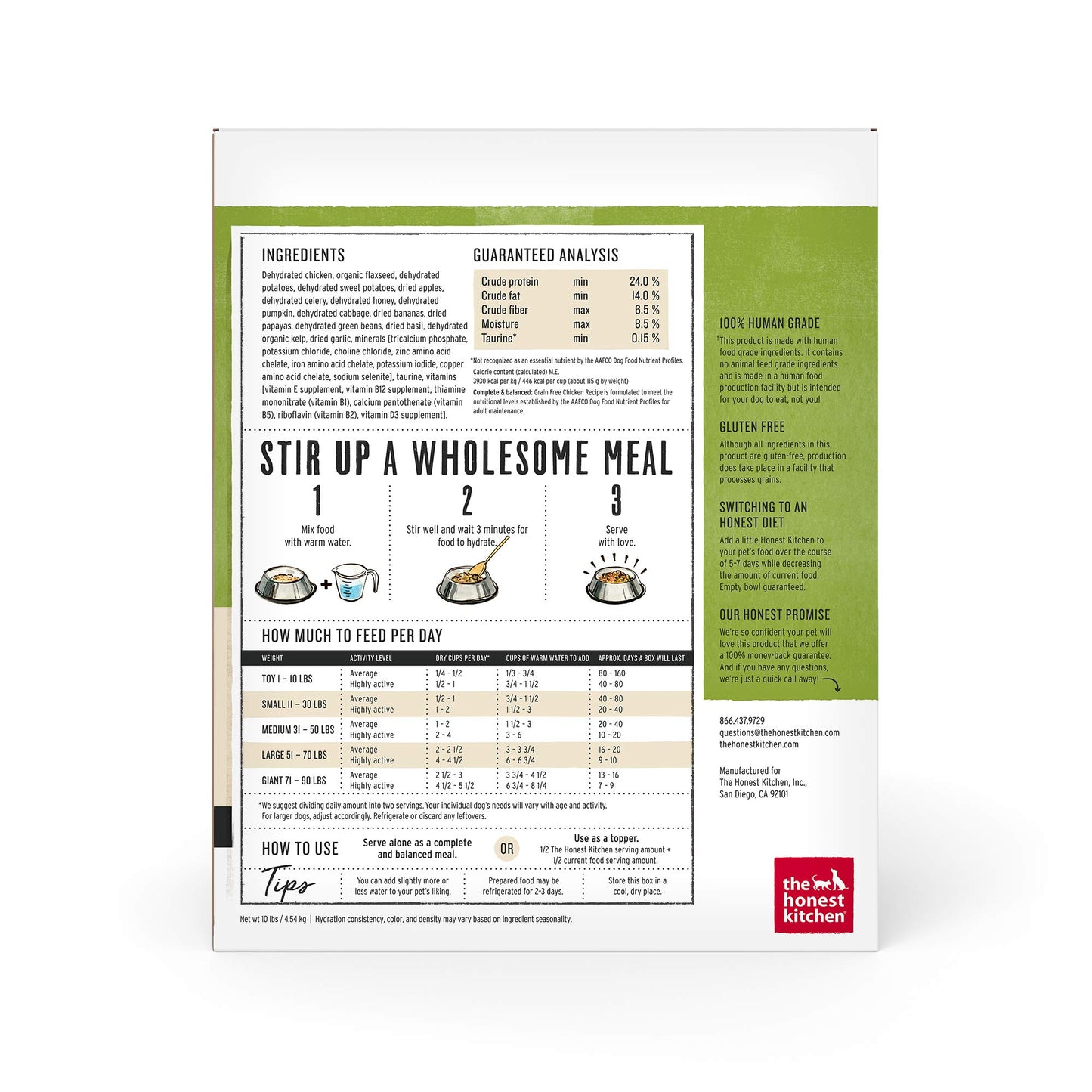 The Honest Kitchen Human Grade Dehydrated Grain Free Dog Food - Complete & Balanced Meal or Topper - Chicken 10 Pound (makes 40 Pounds)