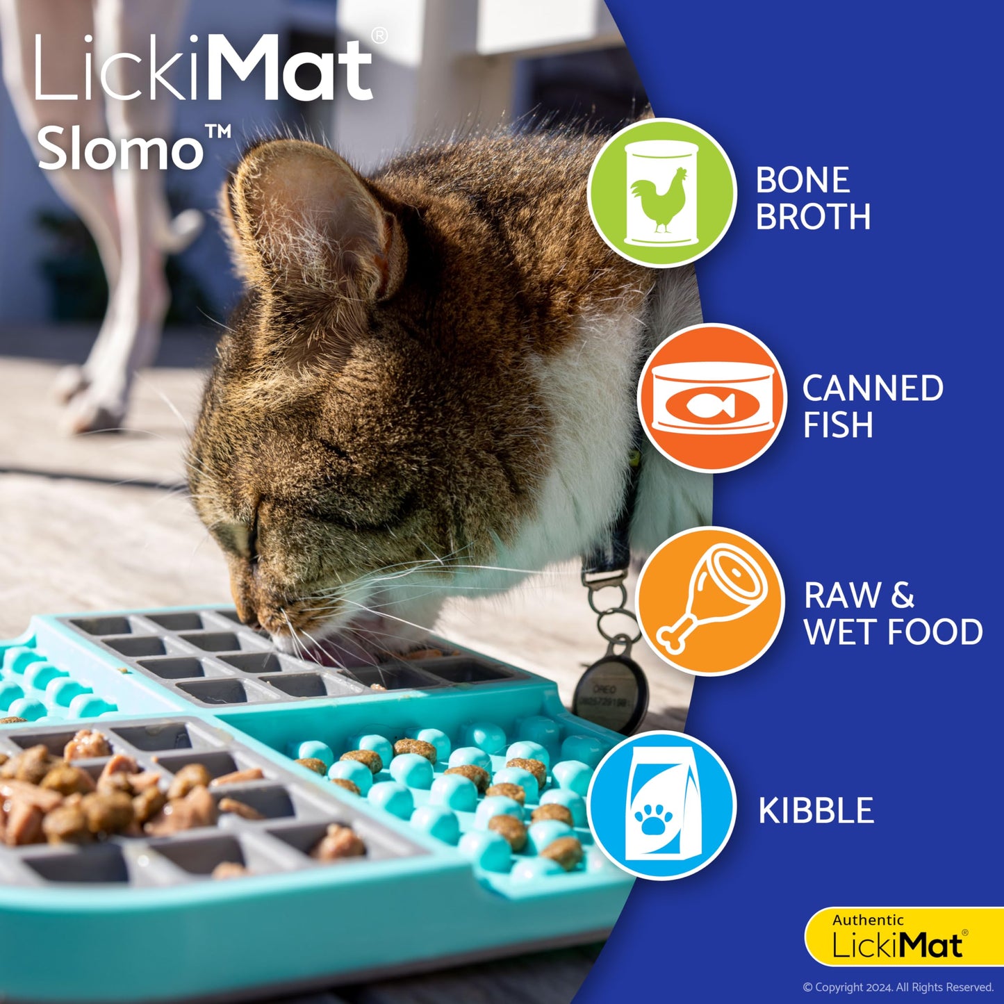LickiMat Slomo, Cat Slow Feeder Lick Mat, Boredom Anxiety Reducer; Perfect for Food, Treats, Yogurt, or Peanut Butter. Fun Alternative to a Slow Feed Cat Bowl or Dish, Turquoise