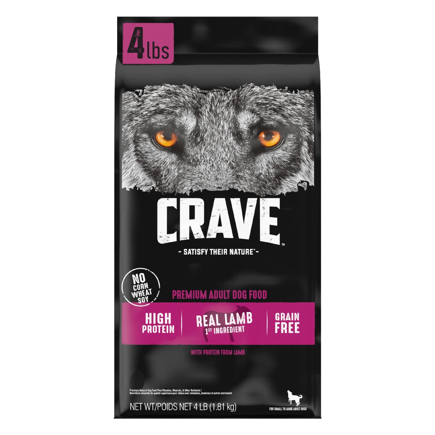 CRAVE Grain Free High Protein Adult Dry Dog Food with Lamb, 4 lb. Bag