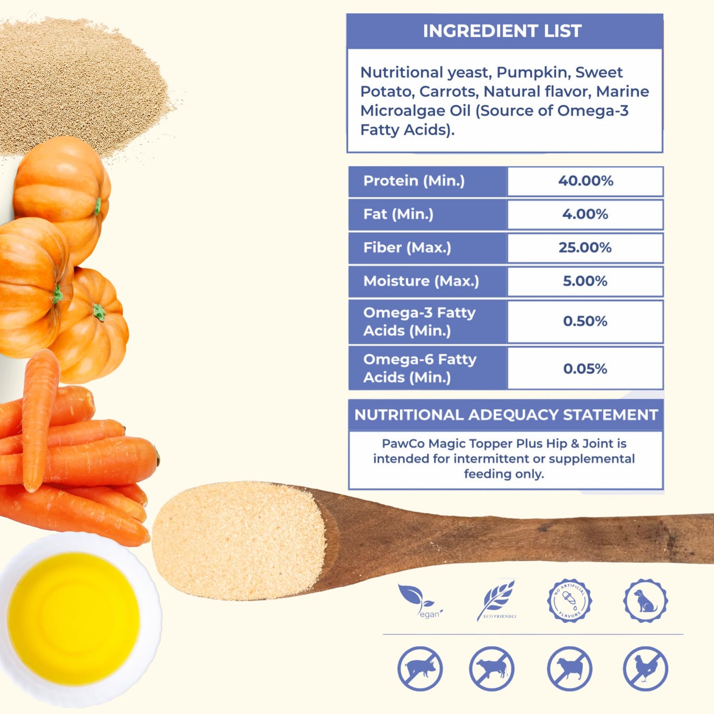 PawCo Magic Topper Hip & Joint Support - Vegan Dog Topper with Omega-3, Grain-Free Meal Enhancer for Senior Dogs, 160g