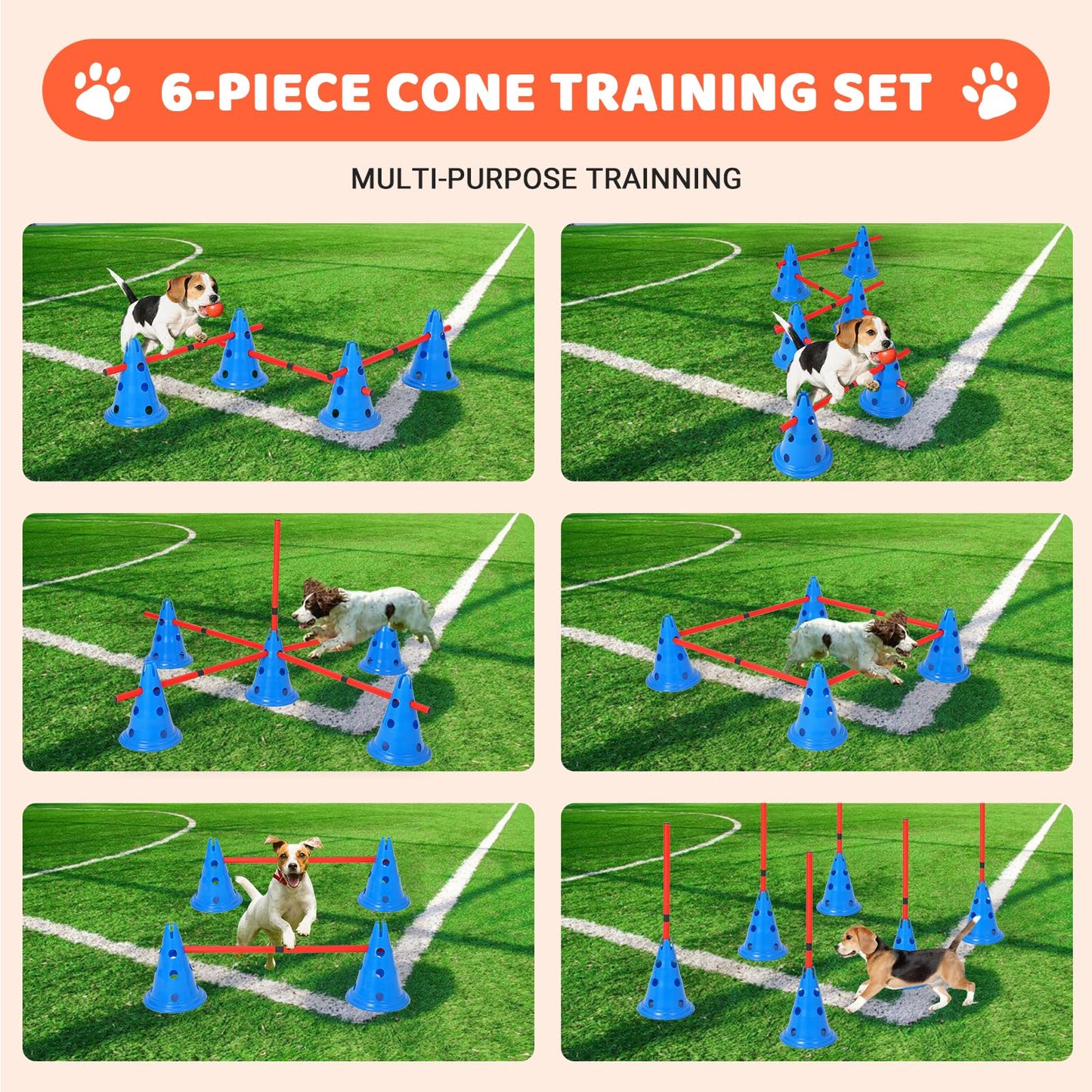 MegaChoice Speed Agile Hurdle Cone Set, 6 PCS Training Kit with 12 Cones & 6 Agile Rods Combo, Dog Agile Equipment with Carry Bag