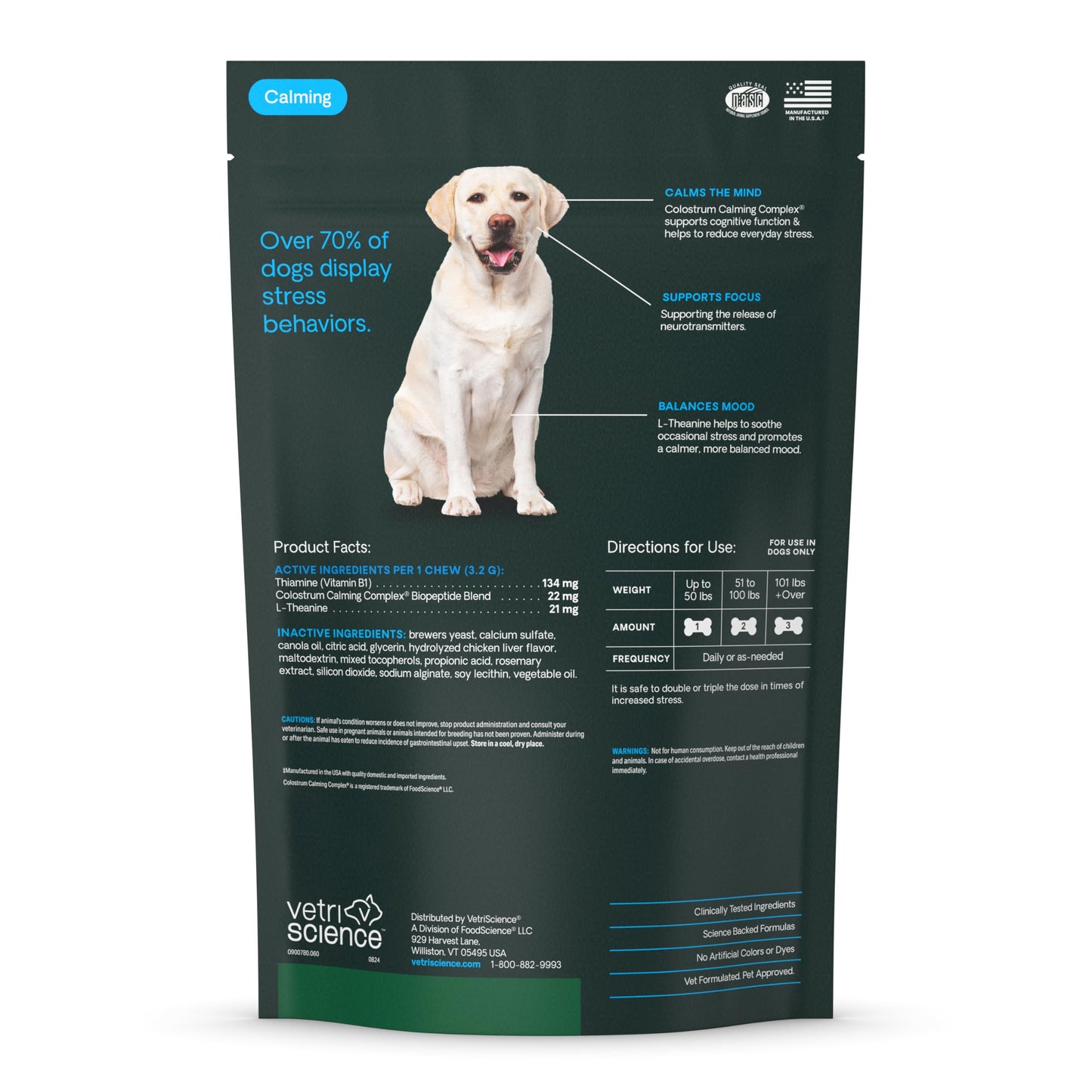 VetriScience Calm & Confident Chews, Composure Clinically Tested Calming and Anxiety Supplement for Dogs, Reduce Stress and Fear, Ideal for Thunderstorms, Fireworks and Travel, Chicken, 60 Count