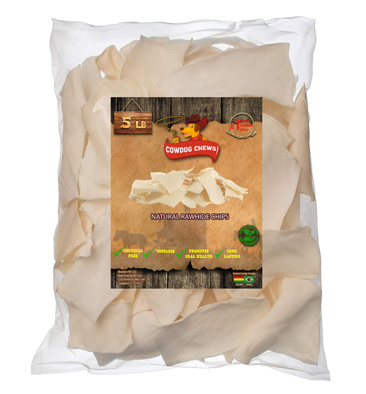 Cowdog Chews Natural Rawhide Chips – Premium Long-Lasting Dog Treats with Thick Cut Beef Hides (5 Lb)