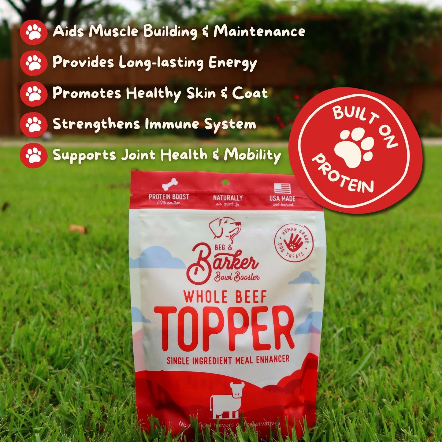 Beg & Barker Beef Dog Food Toppers (8 Ounce, Pack of 1) – 100% Made in USA Single Ingredient Meal Topper for Picky Eaters – Meal Enhancer with Whole Beef Heart – Meal Mixers for Dogs, Human Grade