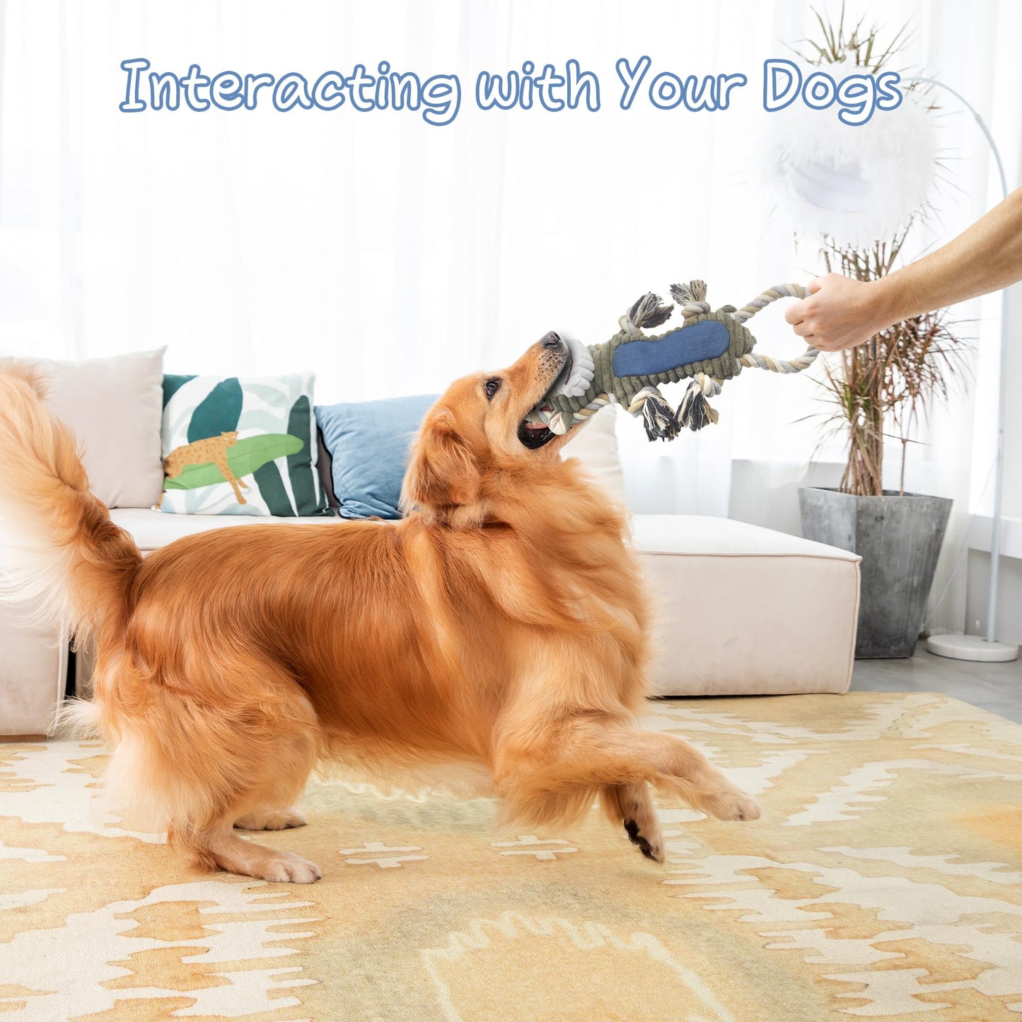 BUYPOW Funny Plush Dog Chew Toys, Squeaky Dog Toys, Interactive Tug of War Puppy Toys, Stuffed Dog Toys for Small, Medium and Large Dogs - Monkey