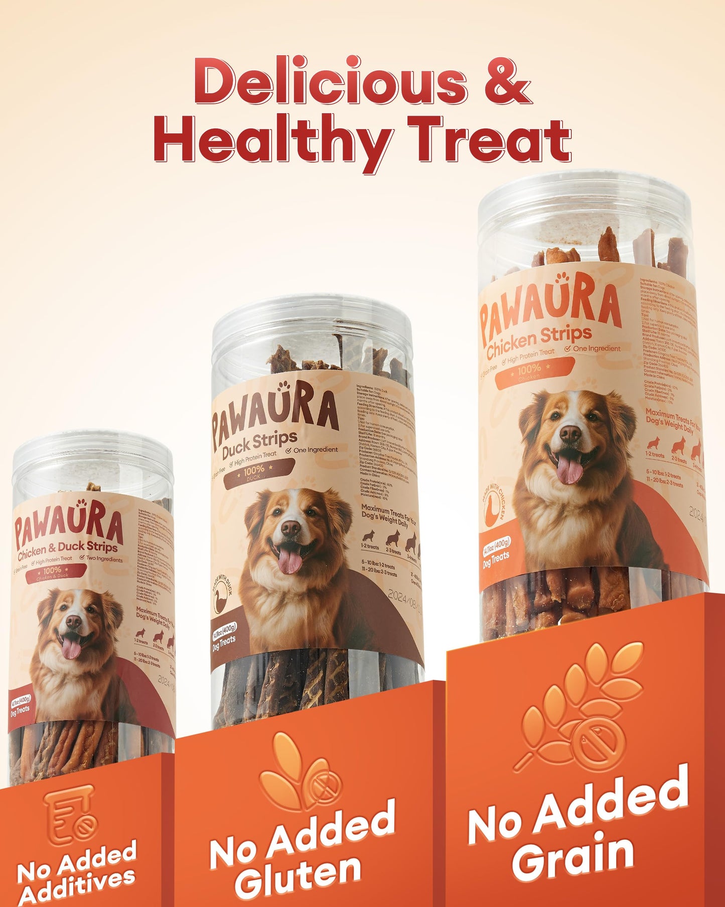 Pawaura Chicken Mixed Duck Strips for Dogs, Single Ingredient Dehydrated Chicken & Duck Jerky Sticks Training Treats for Puppy to Large Dogs 14.1 oz