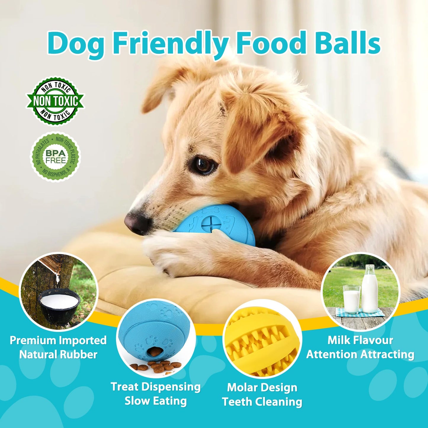 PrimePets Dog Puzzle Toy 4 Pack, Interactive Treat Dispensing Dog Toys, Slow Feeder Ball for Small Dogs and Puppies, Enrichement Toy Balls for Teething, Fetching and Playing