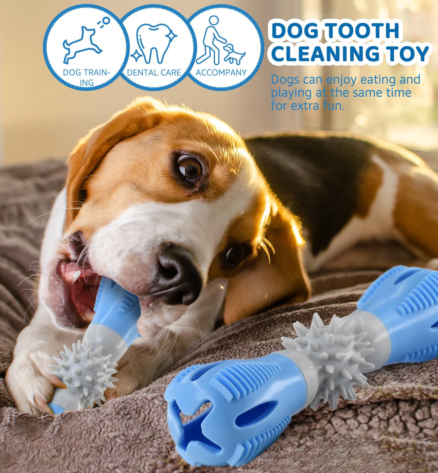 IPTPAS Durable Dog Chew Toy, Natural Rubber Treat Dispensing Puzzle Toy for Small & Medium Breeds – Interactive Teething, Training, and Dental Care Toy to Keep Dogs Engaged & Relieve Boredom (Blue)