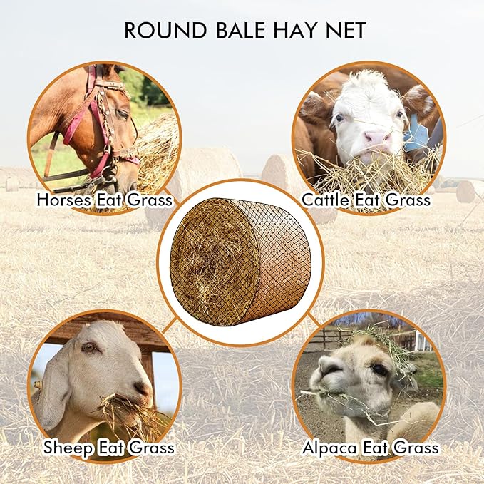 5 ft Round Bale Hay Net – Slow Feeder for Horses & Livestock, Extra Dense 1.75" Knotless Holes, Durable & Healthy Feeding Solution