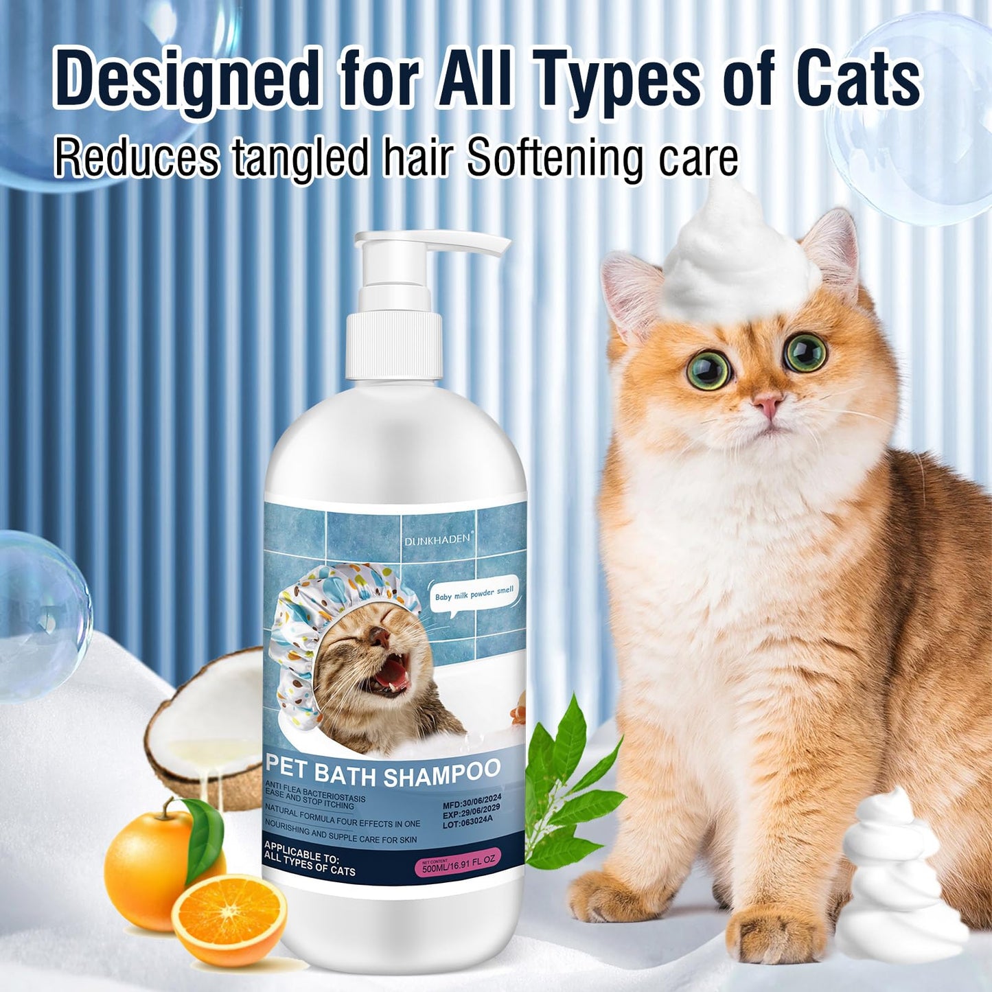 500ml 16.9 Fl Oz Cat Shampoo for Cats and Kittens Gentle Care for Itchy and Sensitive Skin Long-Lasting Aromatic Shower Gel Purely Botanical Formula Pet Shampoo