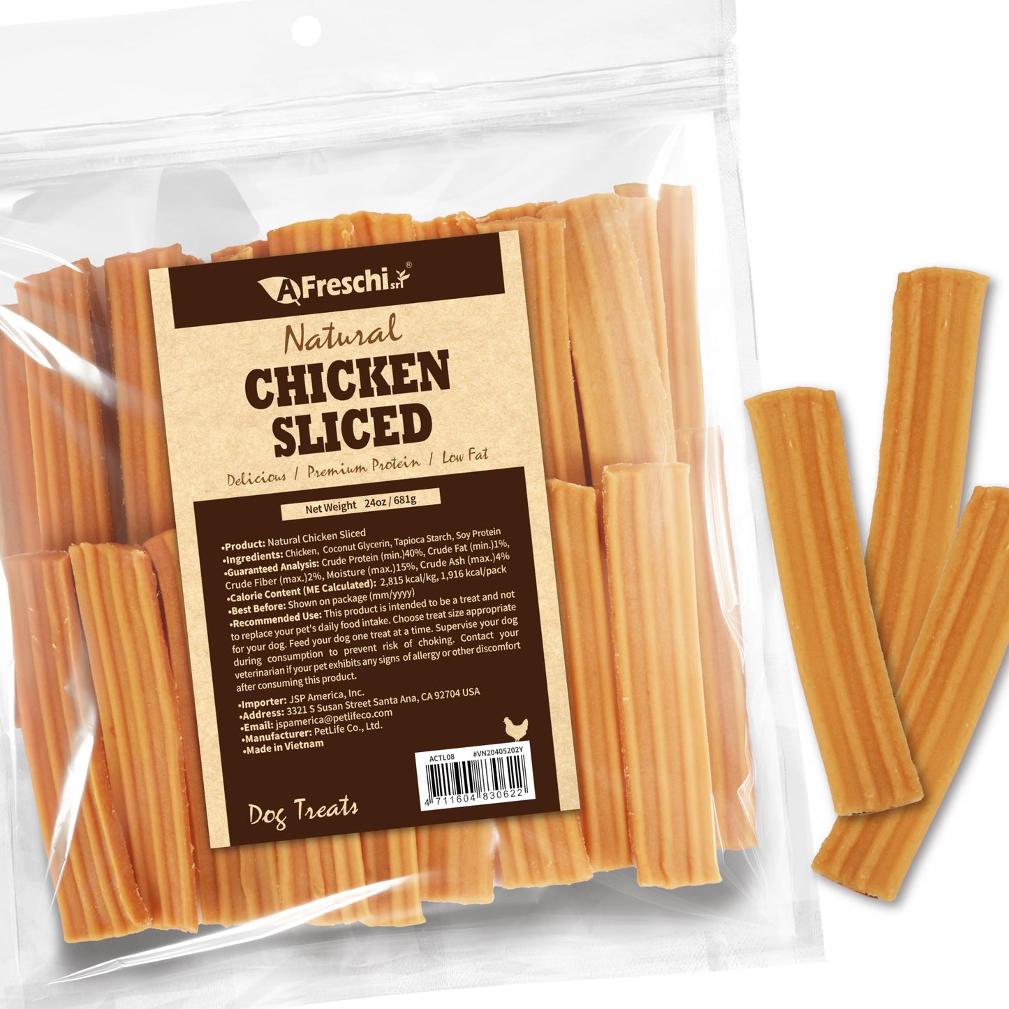 AFreschi Natural Chicken Sliced 24 oz, All Natural, Grain-Free, High-Protein, Healthy & Easily Digestible, Soft Texture