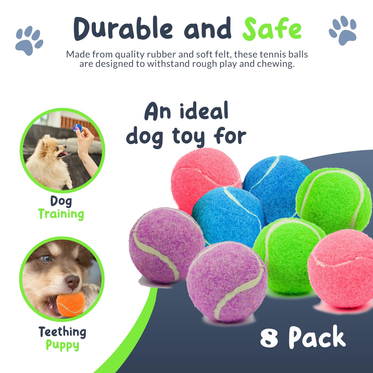 Mini Tennis Balls for Dogs 1.5 Inch - No Squeak Small Dog Balls for Small Breed and Puppies - Extra Small Interactive Fetch Toy for Dog Ball Launcher - 8 Pack