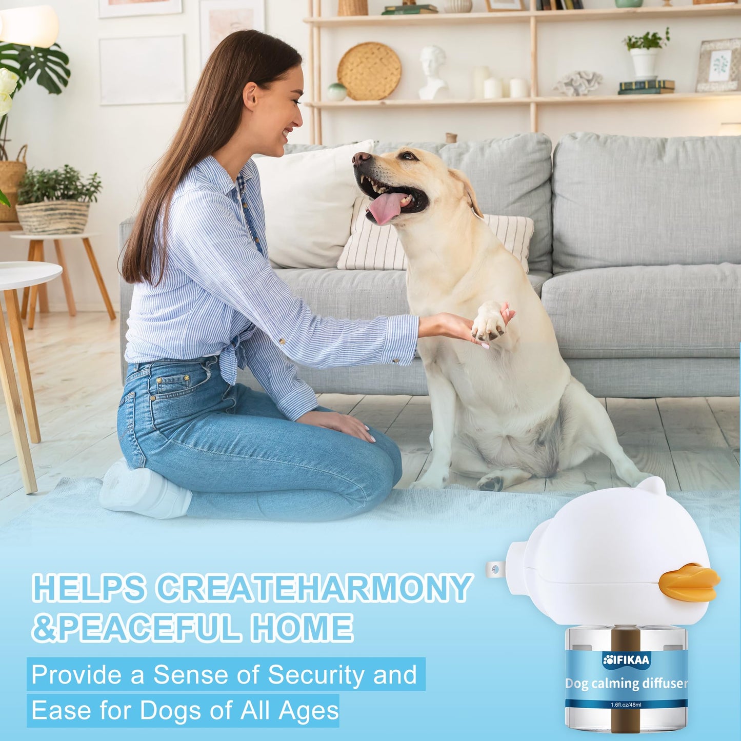 Dog Calming Diffuser 6-in-1 Kit Dog Appeasing Pheromone Relief Separation Anxiety, Equipped with 2 Plug in + 4 Refills 48ml Vial, Reduce Aggression Barking, Supply for 120 Days-Tasteless