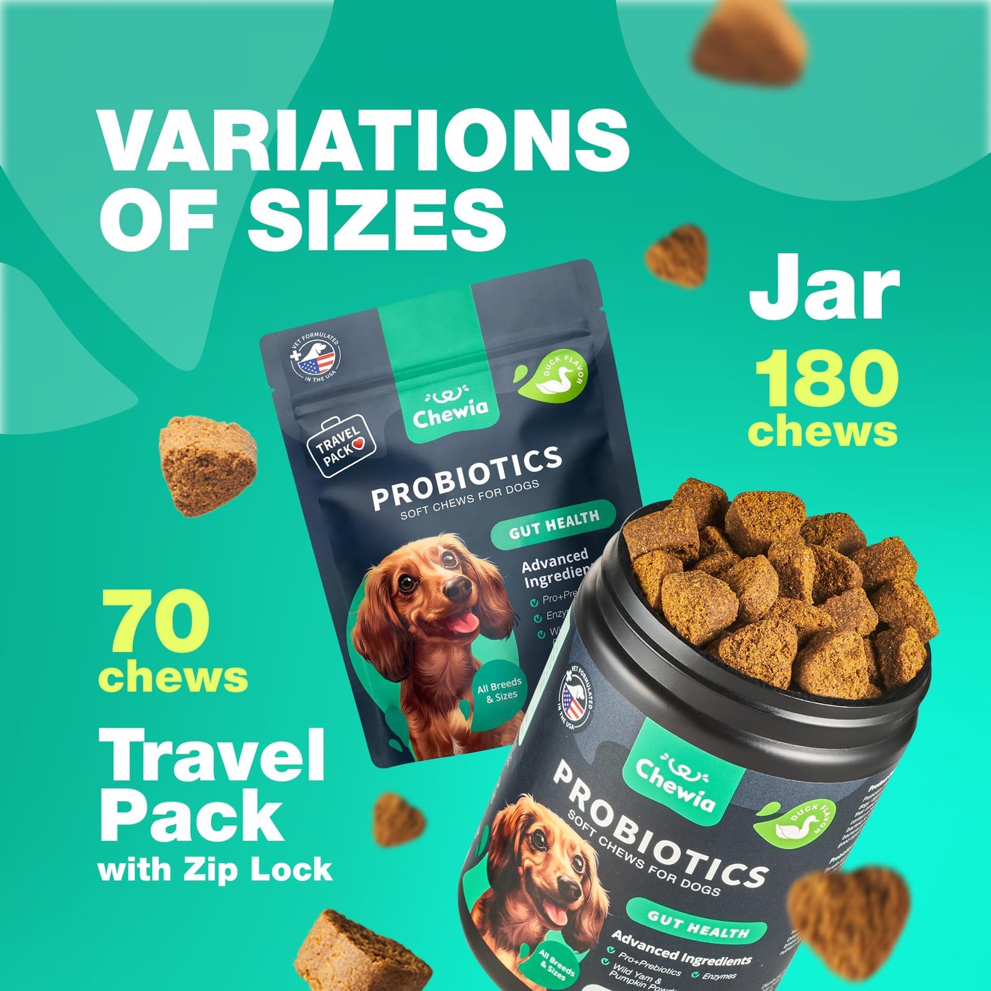 Probiotics for Dogs Gut Health, Digestion, Immunity, Yeast Balance, Itchy Skin, Allergies Support - Dog Probiotic Chews (Travel Pack) with Digestive Enzymes for Gut Flora - Pumpkin and Yeast Powder