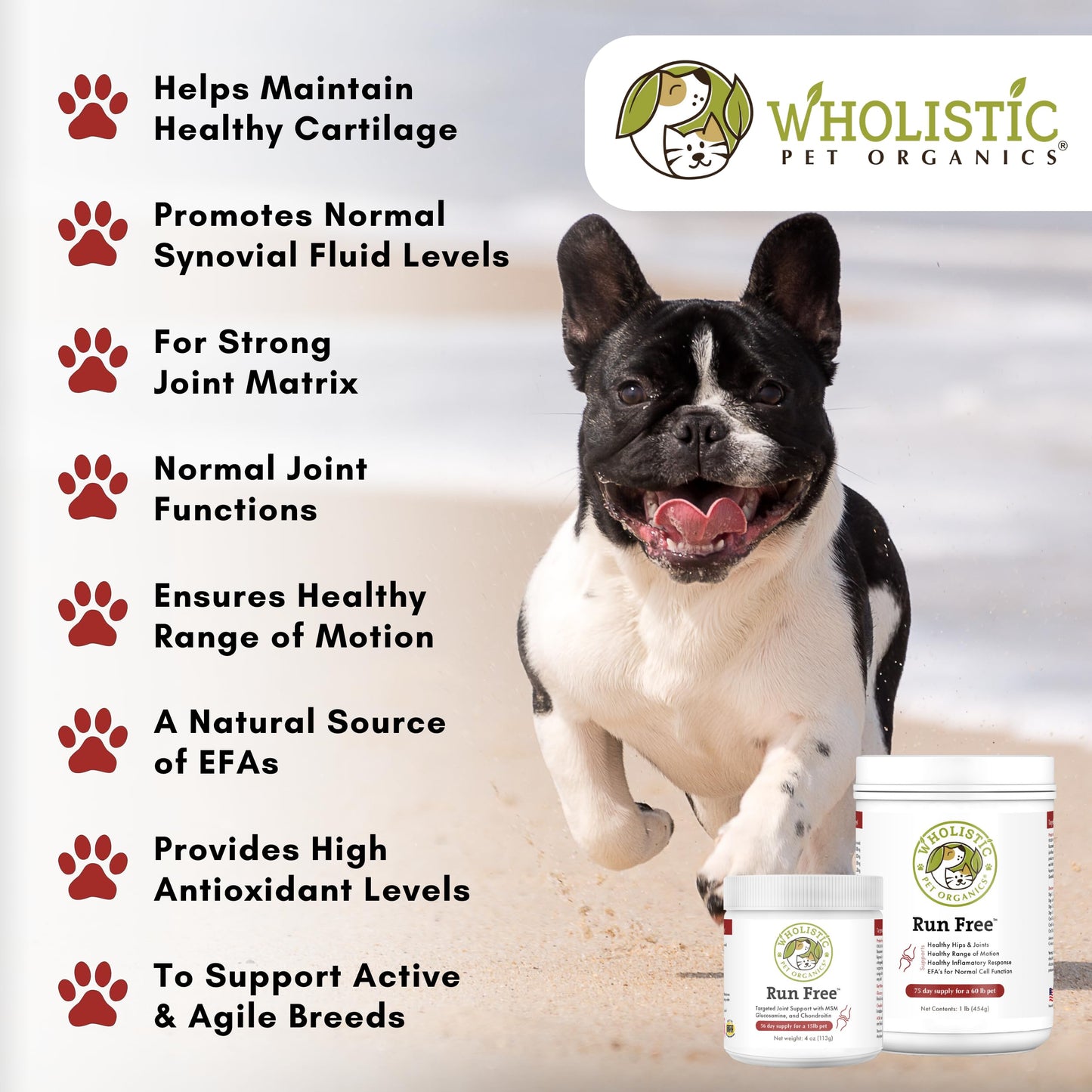 Wholistic Pet Organics Joint Supplement for Dogs - 4 Oz - Daily Dog Hip and Joint Supplement with Glucosamine Chondroitin & MSM to Support Mobility - All Breeds & Ages - Organic Glucosamine for Dogs