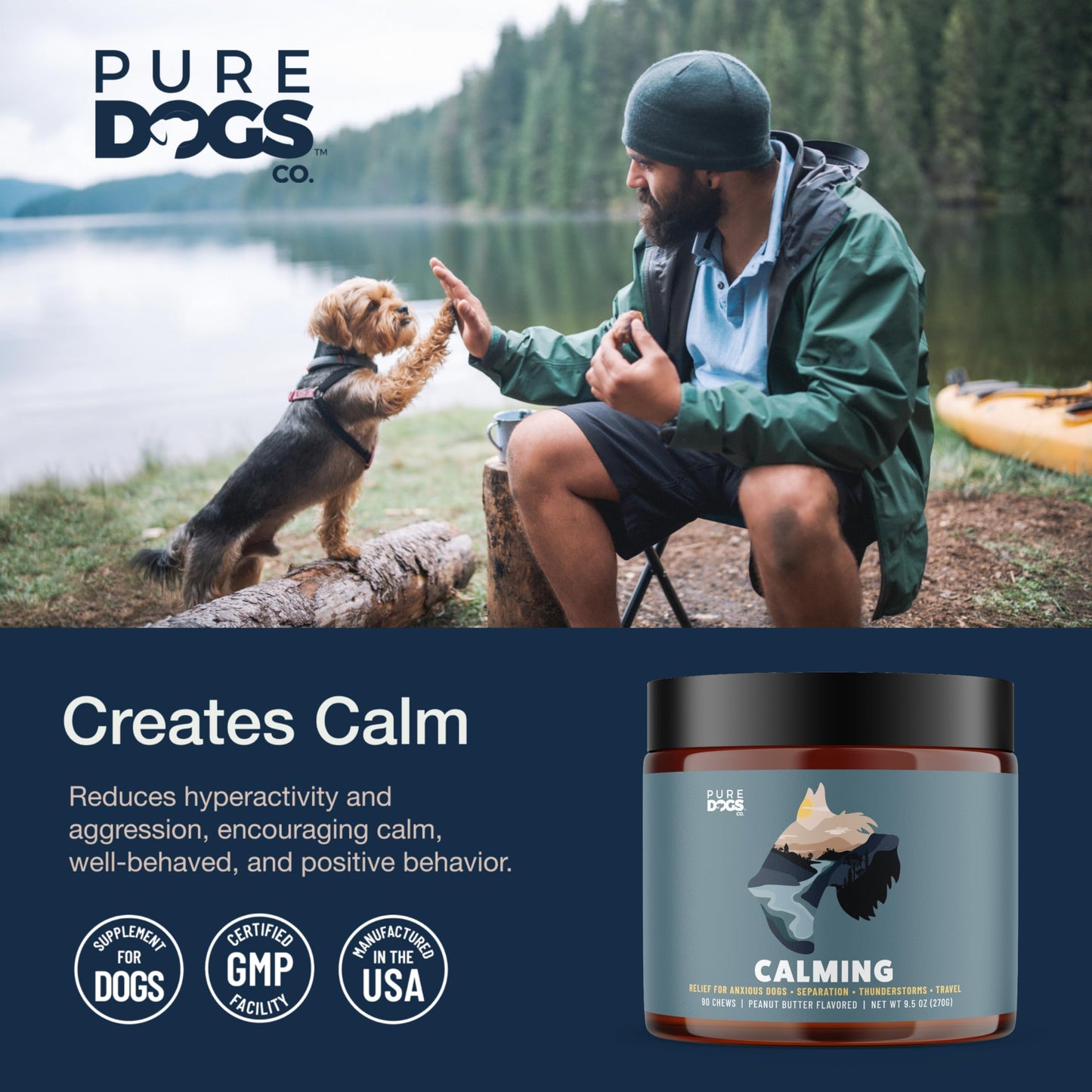 Pure Dogs Calming Chews for Anxiety & Stress Relief - Dog Treats with Organic Hemp & GABA - Soothe Scratching & Restlessness - 90 Calming Treats
