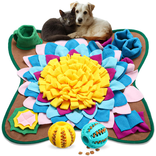 Arrowbash Snuffle Mat for Dogs Cats 18.8 x 18.8 Inch Interactive Sniff Feeding Mat with 2 Pack Toy Balls for Small & Medium Puppies, Encourages Natural Foraging Skills, Training and Stress Release