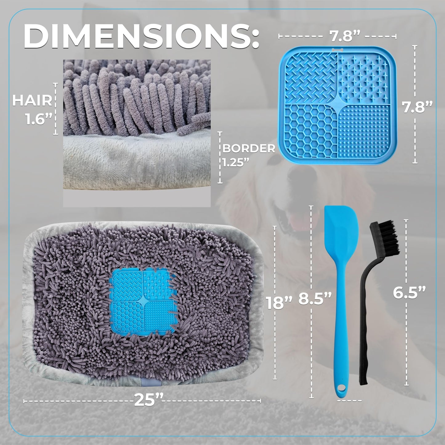Snuffle mat for Dogs Size 25" x 18" - Silicone Lick mat Attachable with Sniffing Washable pad - Foraging Natural Mental Stimulation Toy Digging Slow Feeder Puzzle Enrichment Small Medium Large Puppy