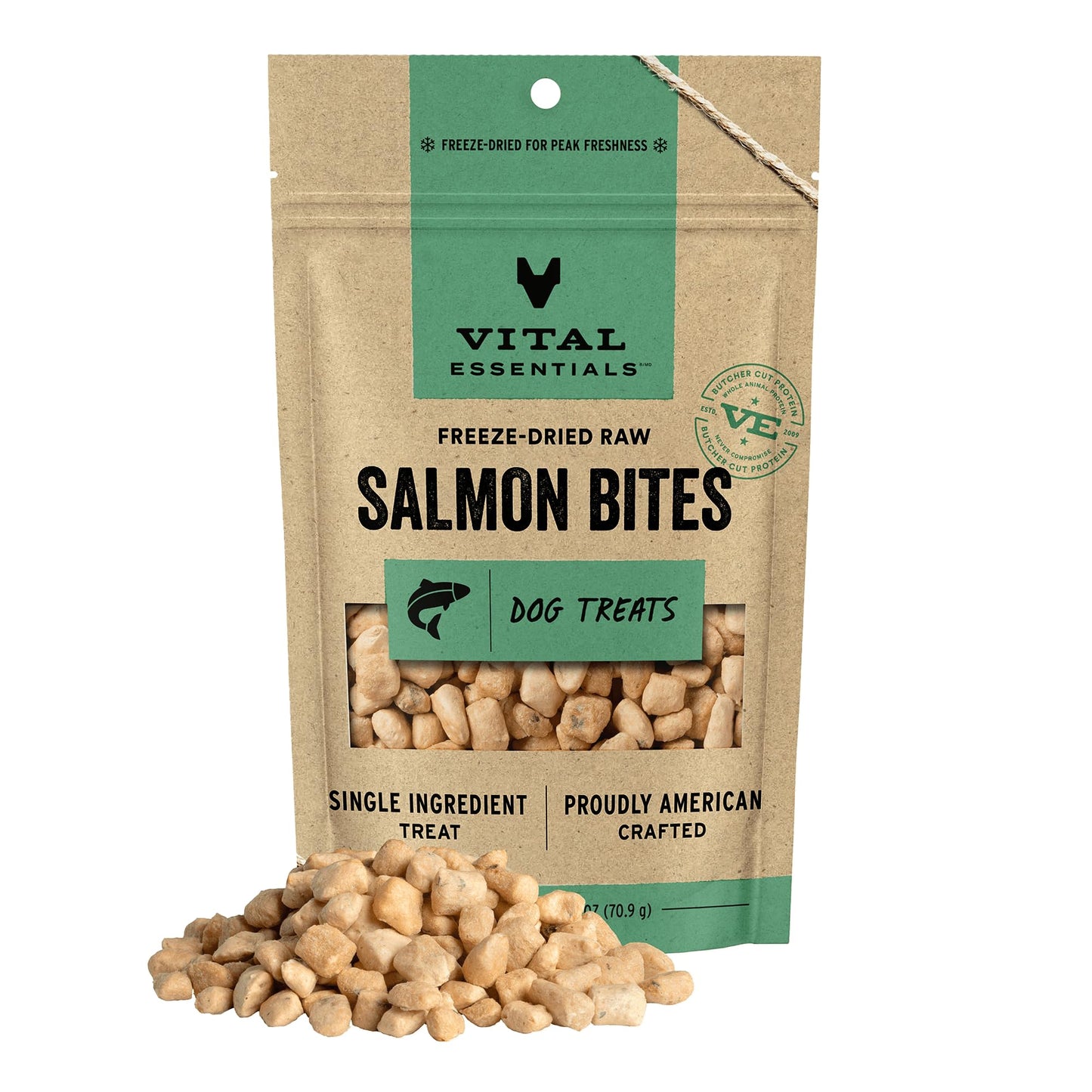 Vital Essentials Salmon Bites Dog Treats, 2.5 oz | Freeze-Dried Raw | Single Protein | Premium Quality High Protein Training Treats | Grain Free, Gluten Free, Filler Free