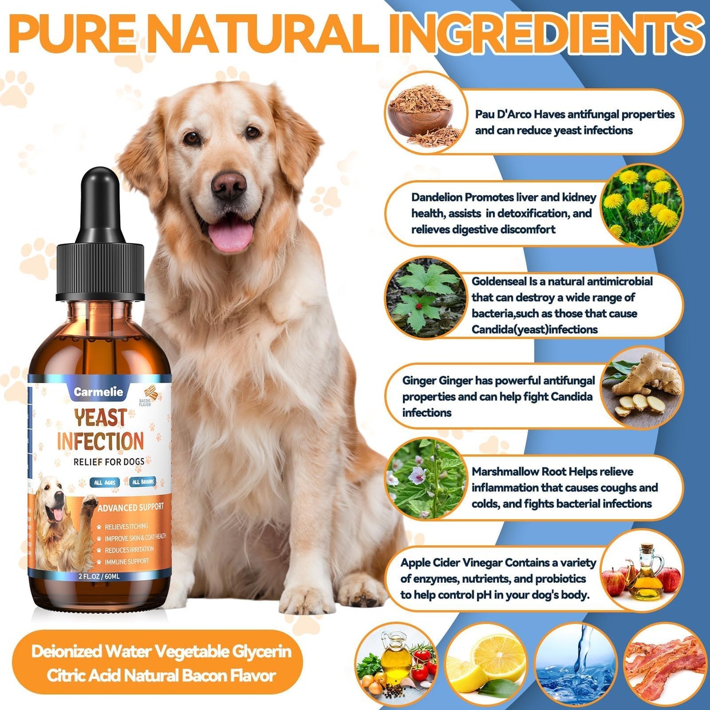 Natural Yeast Relief for Dogs, Supports Healthy Itch Relief, Dog Ear Discomfort Care, Itch Relief for Dog, Allergy Supports, Inflammation Relief for Dogs, 60ml