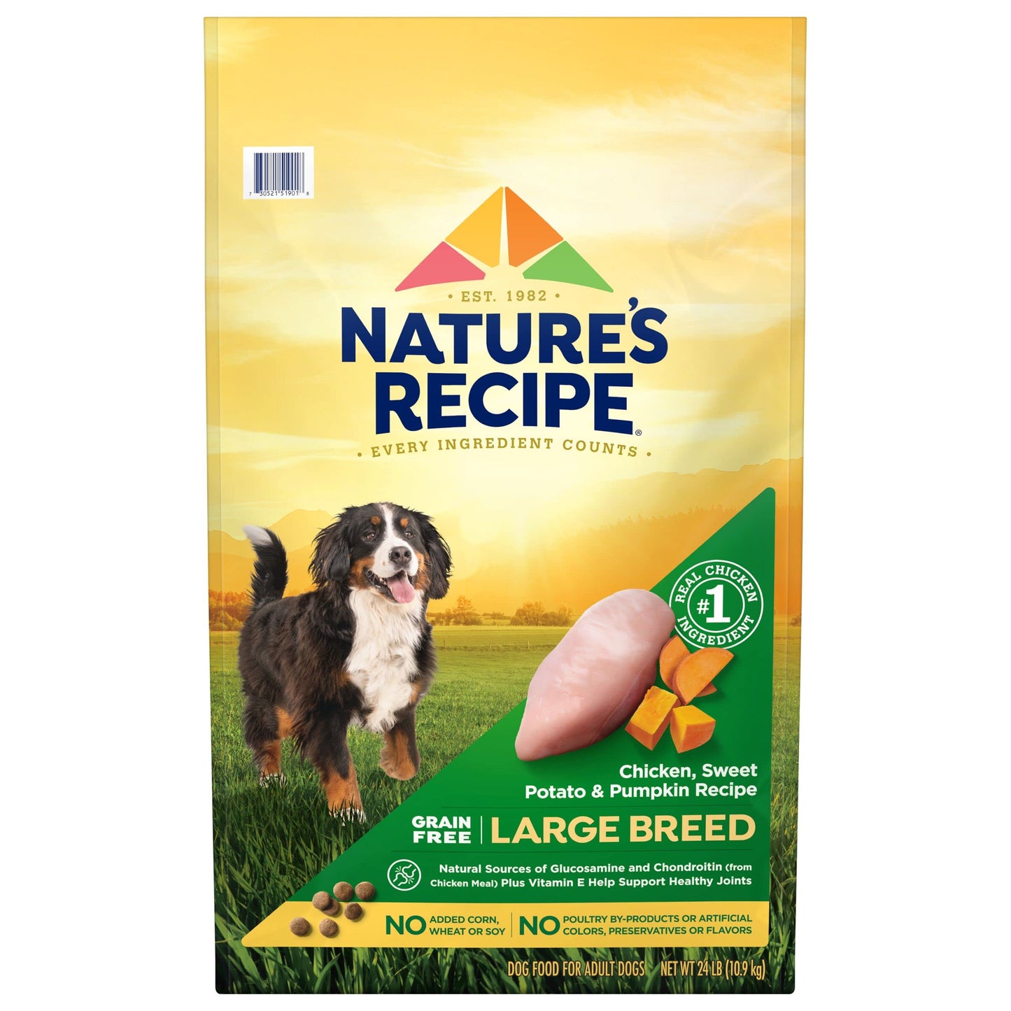 Nature’s Recipe Grain Free Large Breed Chicken, Sweet Potato & Pumpkin Recipe Dry Dog Food, 24 lb. Bag