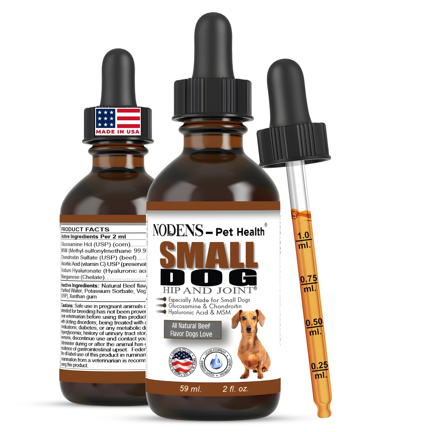 NODENS Small Dog Hip and Joint Liquid Glucosamine for Dogs with Chondroitin – Small Dog Joint Supplement for Natural Dog Pain Relief Anti-inflammatory for Improved Joint Flexibility and Mobility 59ml