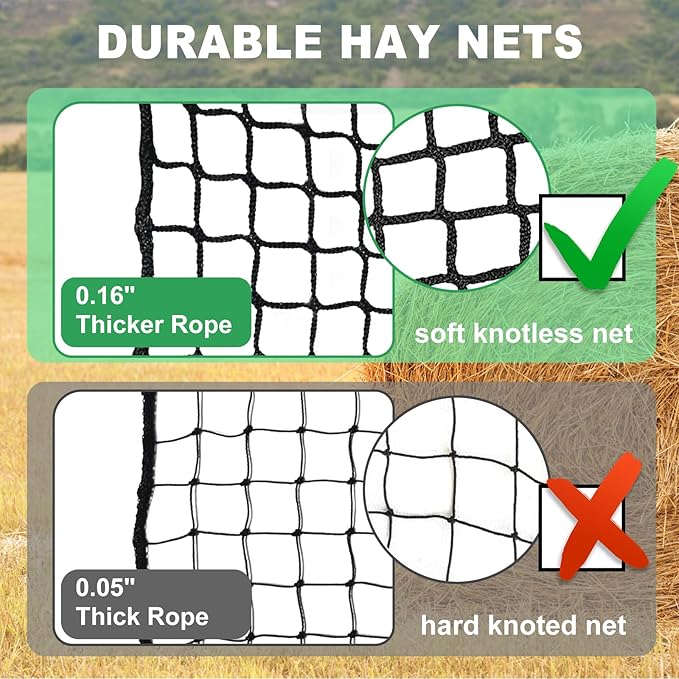 Tongmo 6x6 ft Round Bale Hay Net for Horses & Livestock - Slow Feeder Hay Nets with 2 inches Hole