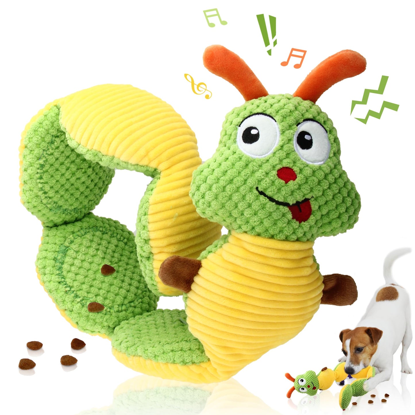 Gigwi Interactive Dog Puzzle Toys, Dog Snuffle Toy Treat Dispensing IQ Training, Cute Caterpillar Design Squeaky Plush Dog Toys Tug of War, Hide and Seek Dog Entertainment Toys for Boredom