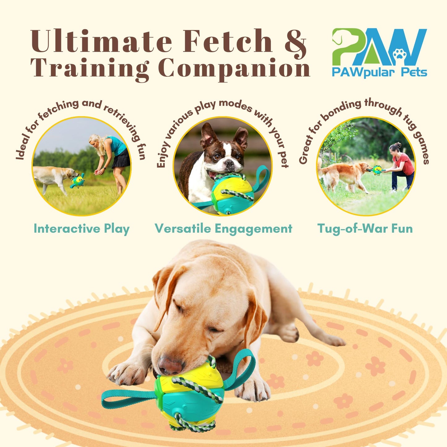 Flying Saucer Ball for Dogs, Dog Flying Disc, Interactive Dog Toys, Indestructible Soccer Toys for Water Play & Outdoor Fun, Chew Toy for Teeth Cleaning (Yellow & Blue)
