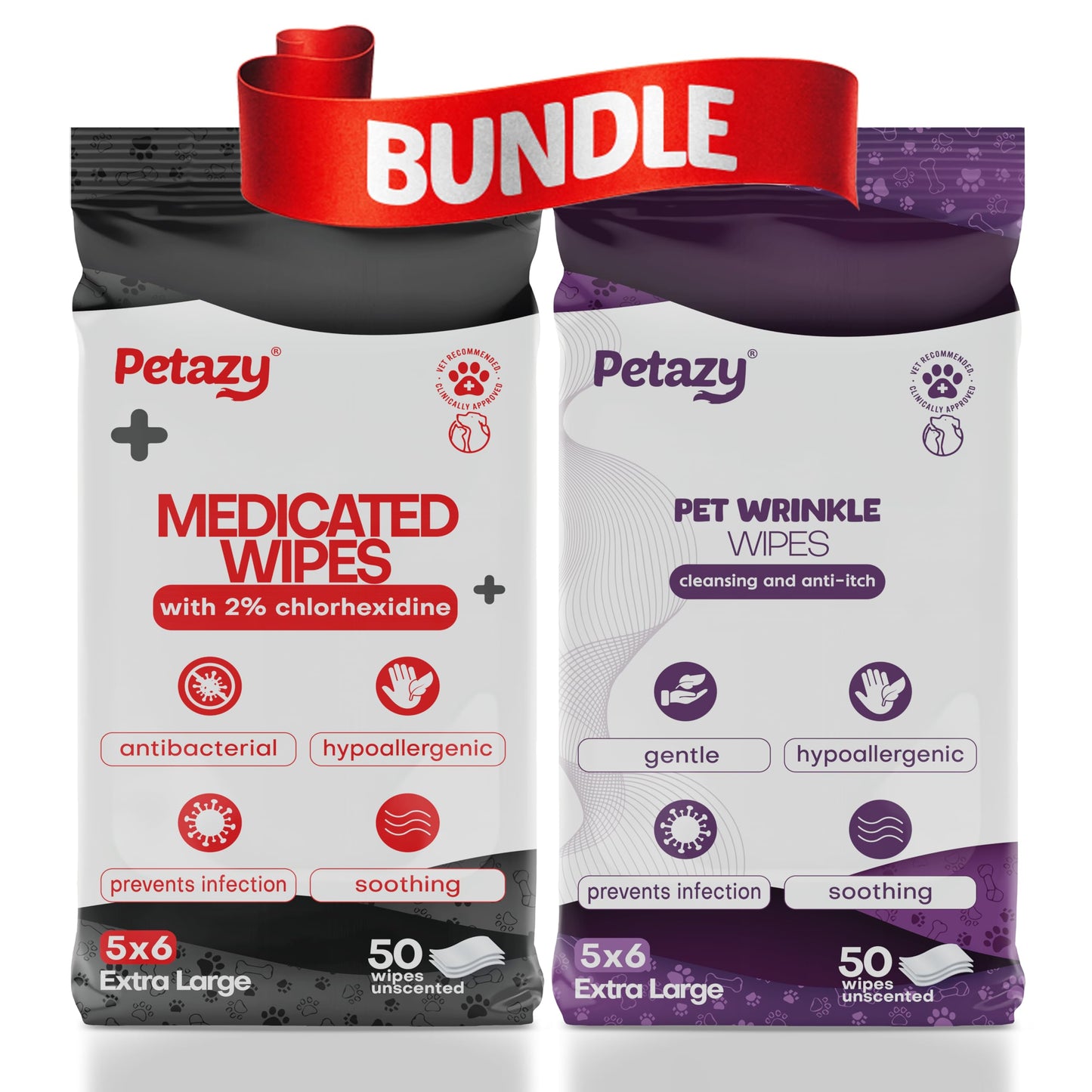 Petazy Specialty Dog Wipes Bundle – Medicated & Wrinkle Wipes for Skin Fold Cleaning, Yeast, Itch & Odor – The Ultimate Grooming Set for Sensitive Dogs