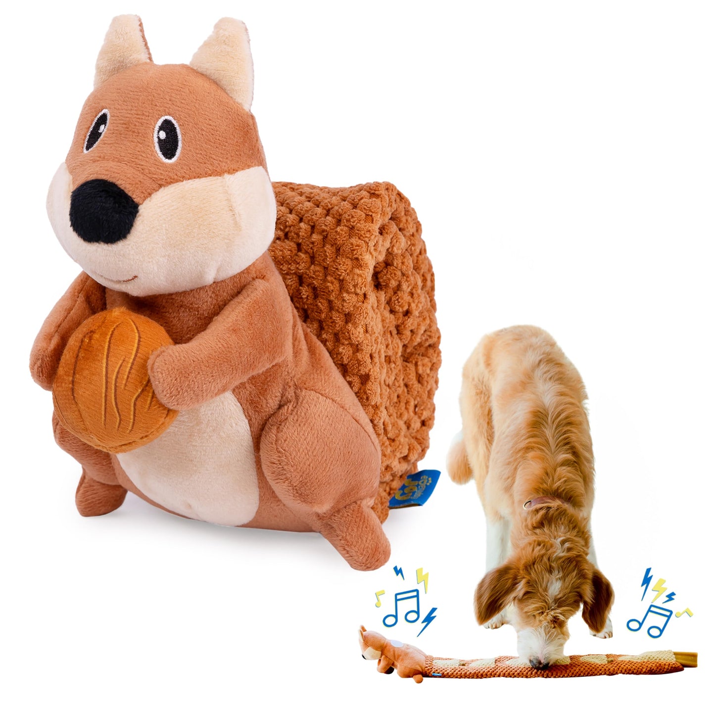 everyday joy Crinkle Dog Toy Plush Toy - Long Tug-of-War Squeaky Dog Toy Boredom Buster Toys with Snack Pockets - Durable Enrichment Mentally Stimulating Toys for Dogs Small, Medium, Large - Squirrel