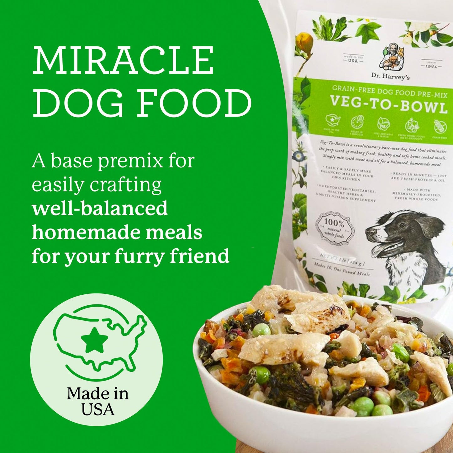 Dr. Harvey’s Veg-to-Bowl Pre-Mix Dog Food, Grain Free for a Whole Food Diet (5 pounds)