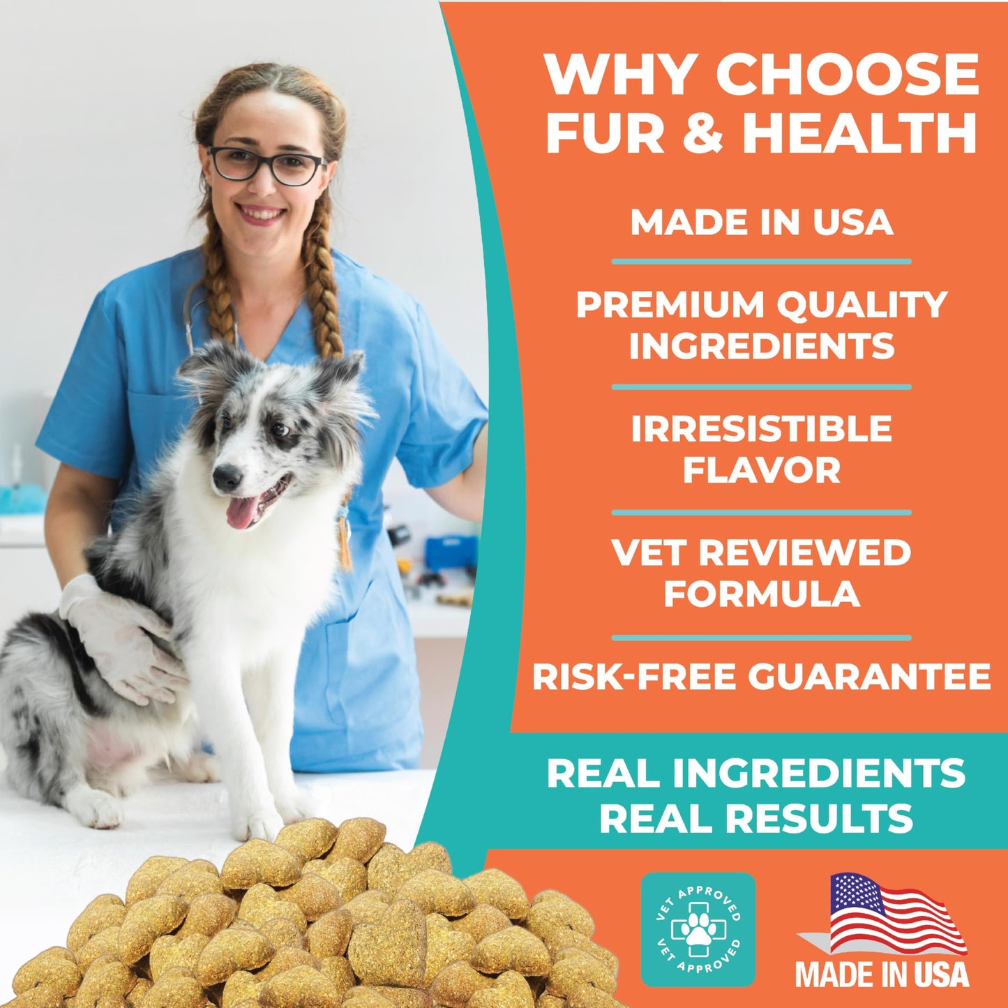 Fur & Health Probiotics for Dogs - Natural Digestive & Allergy Relief Soft Chews with Prebiotics & Enzymes - Dog Yeast Infection Treatment & Immune Support - Chicken Flavor, 120 Chews