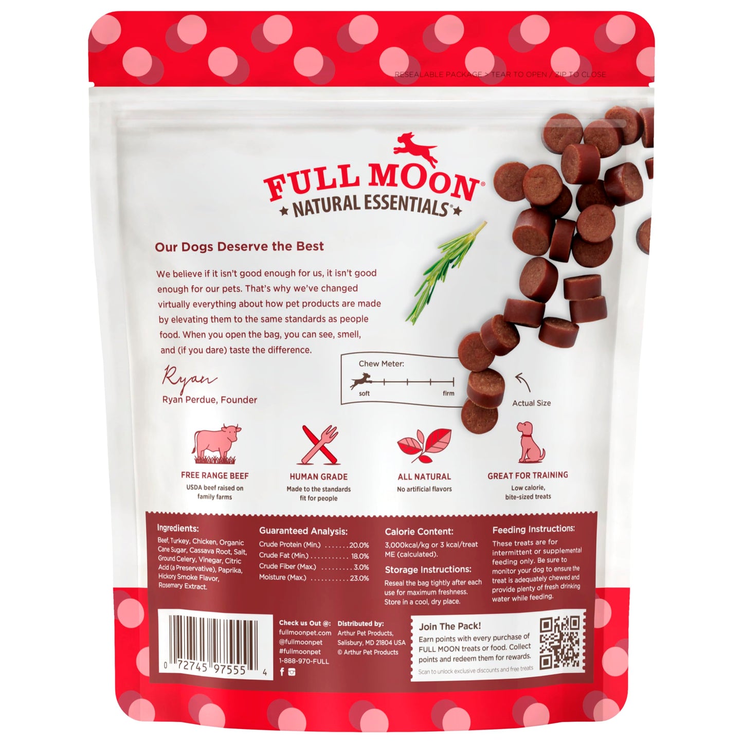 Full Moon All Natural Human Grade Dog Treats, Essential Beef Savory Bites, 14 Ounce