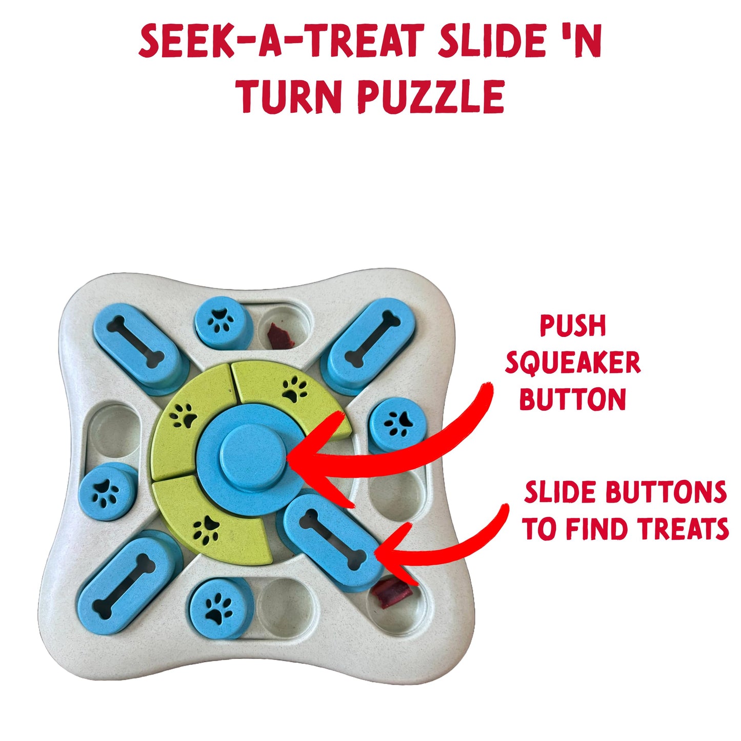 SPOT Seek A Treat Slide' N Turn Puzzle -Interactive Dog Puzzle Toy for Small, Medium & Large Smart Dogs and Cats, Squeaky, Enrichment and Mentally Stimulating Toy for Training and Boredom Buster