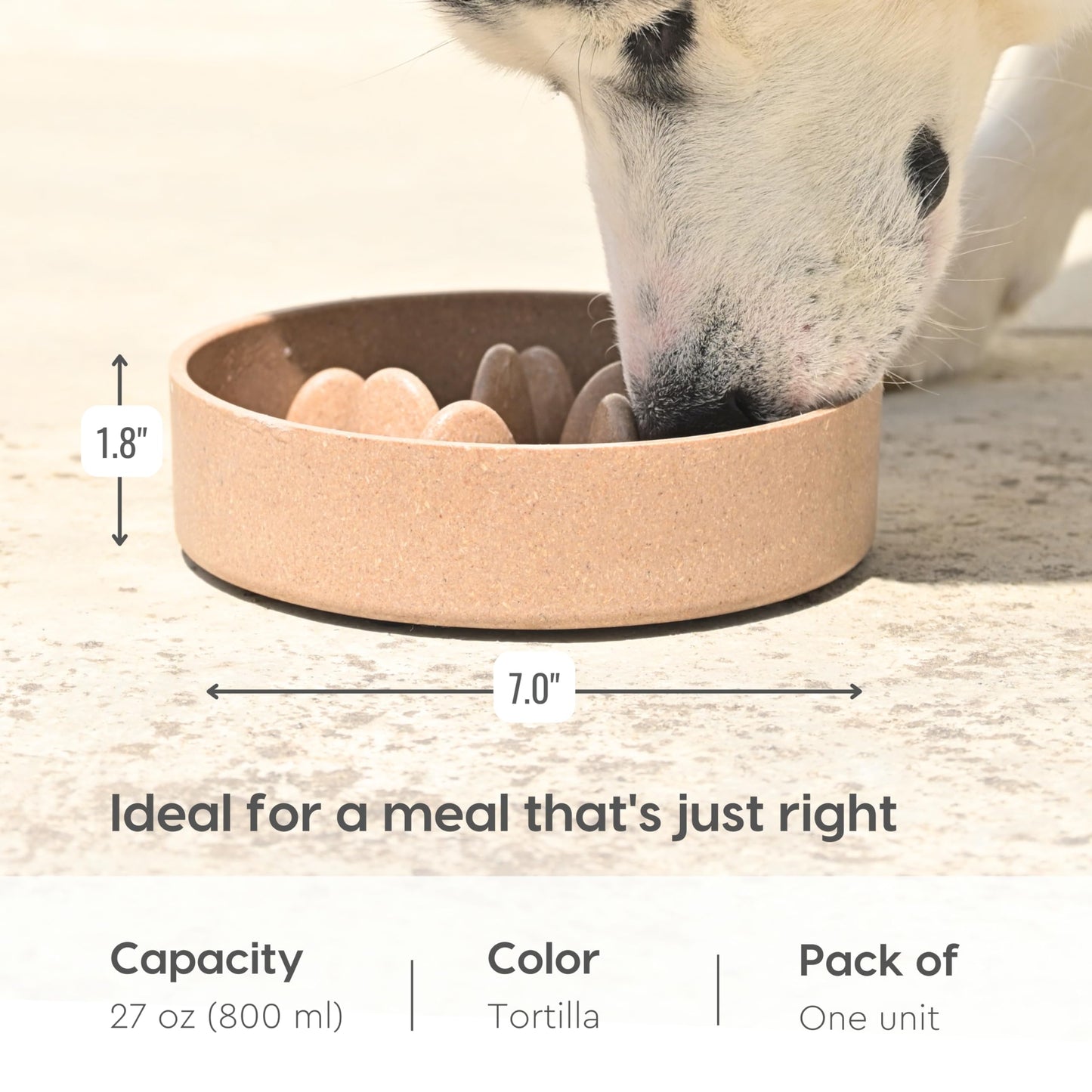 Eha Earth-Friendly Slow Feeder for Dogs | Dog Bowl Medium | 800 ml | Pet Bowl Made with Rice Husk and Bamboo Fibers | Dog Food Bowl | 1 Unit | Tortilla