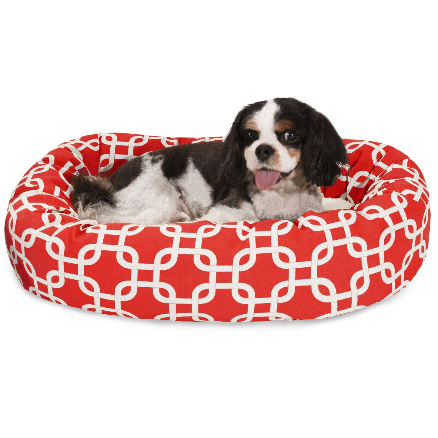 Majestic Pet 24 Inch Links Sherpa Calming Dog Bed Washable – Cozy Soft Round Dog Bed with Spine for Head Support - Fluffy Donut Dog Bed 24x19x7 (inch) – Round Pet Bed Small - RED