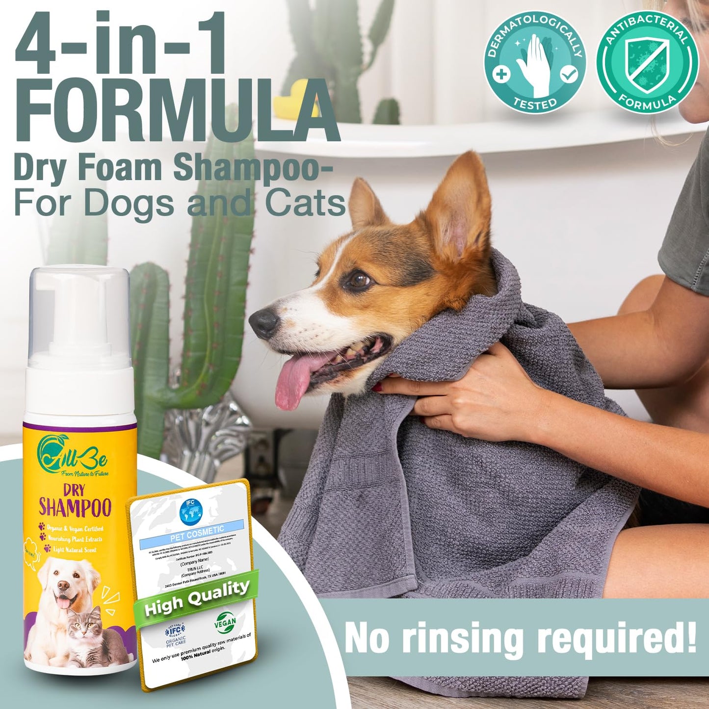 ALLBE Waterless Dry Shampoo for Dogs & Cats, No Rinse Waterless Cat & Dog Shampoo, for Sensitive Skin, Itch Control, No Dog Wash, Deep Cleans & Conditions, Anti-Shedding Pet Care for Smelly Dogs, 5 Oz