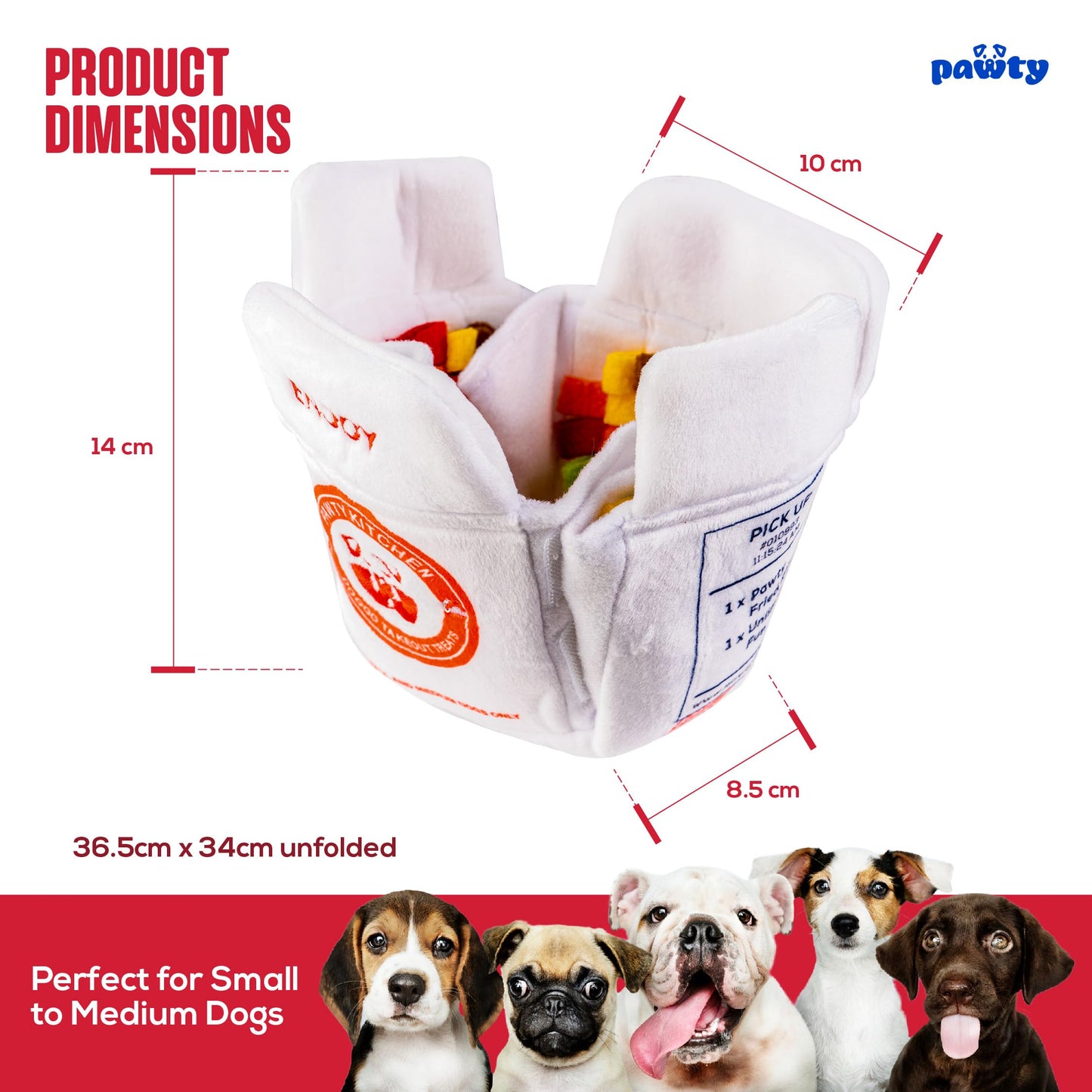 PAWTY Chinese Takeout Box - Snuffle Toy for Dogs - Interactive Dog Treat Puzzle - Mental Stimulation Enrichment DogToy - Cute and Funny DogGifts - Premium Quality Design - Small to Medium Dogs