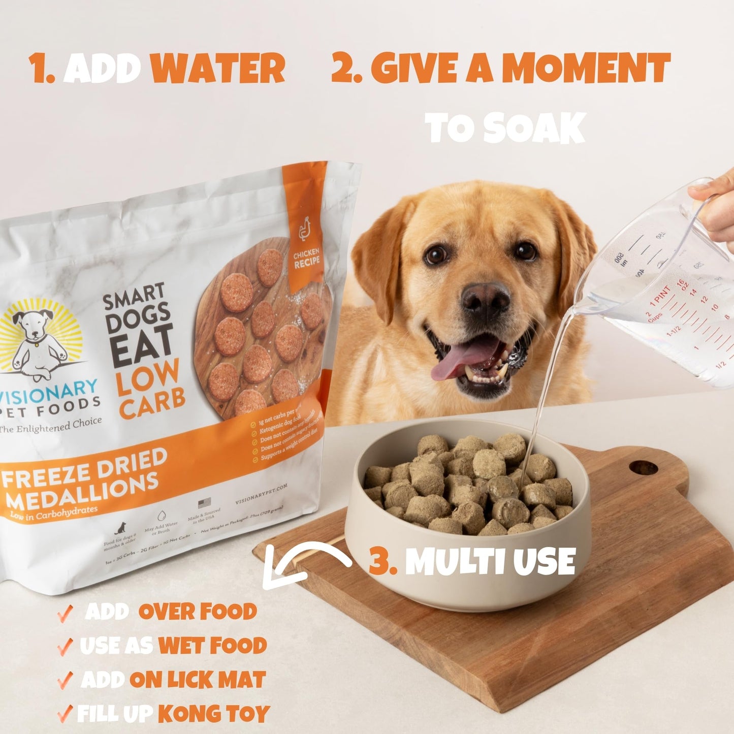 Visionary Pet Foods Chicken Freeze Dried Dog Treats - 310x Medallions Keto and Diabetic Friendly - Additive Free, Made in USA Low Carb, High Protein - Healthy Dog Training Treats, Resealable Bag