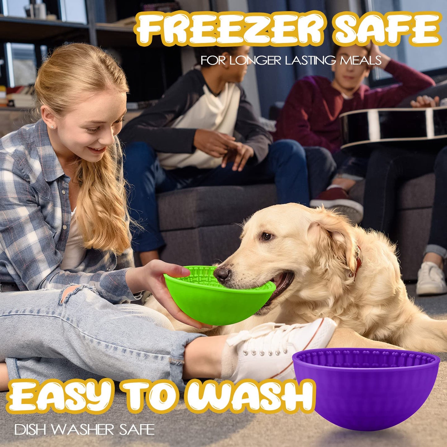Patelai 2 Pcs Dog Enrichment Lick Bowls Silicone Freeze Bowls Interactive Cat Licking Mats Slow Feeders for Pet Oral Health Boredom Anxiety Relief, Wobble or Stay Put(Green, Purple,Bone)