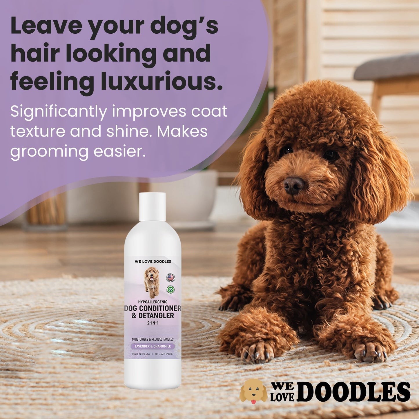 We Love Doodles Dog Conditioner & Detangler, 2-in-1 Conditioner for Allergies & Itching, Dog Lotion for Dry Itchy Skin, for Poodles, Doodles, & Goldendoodles, 16oz