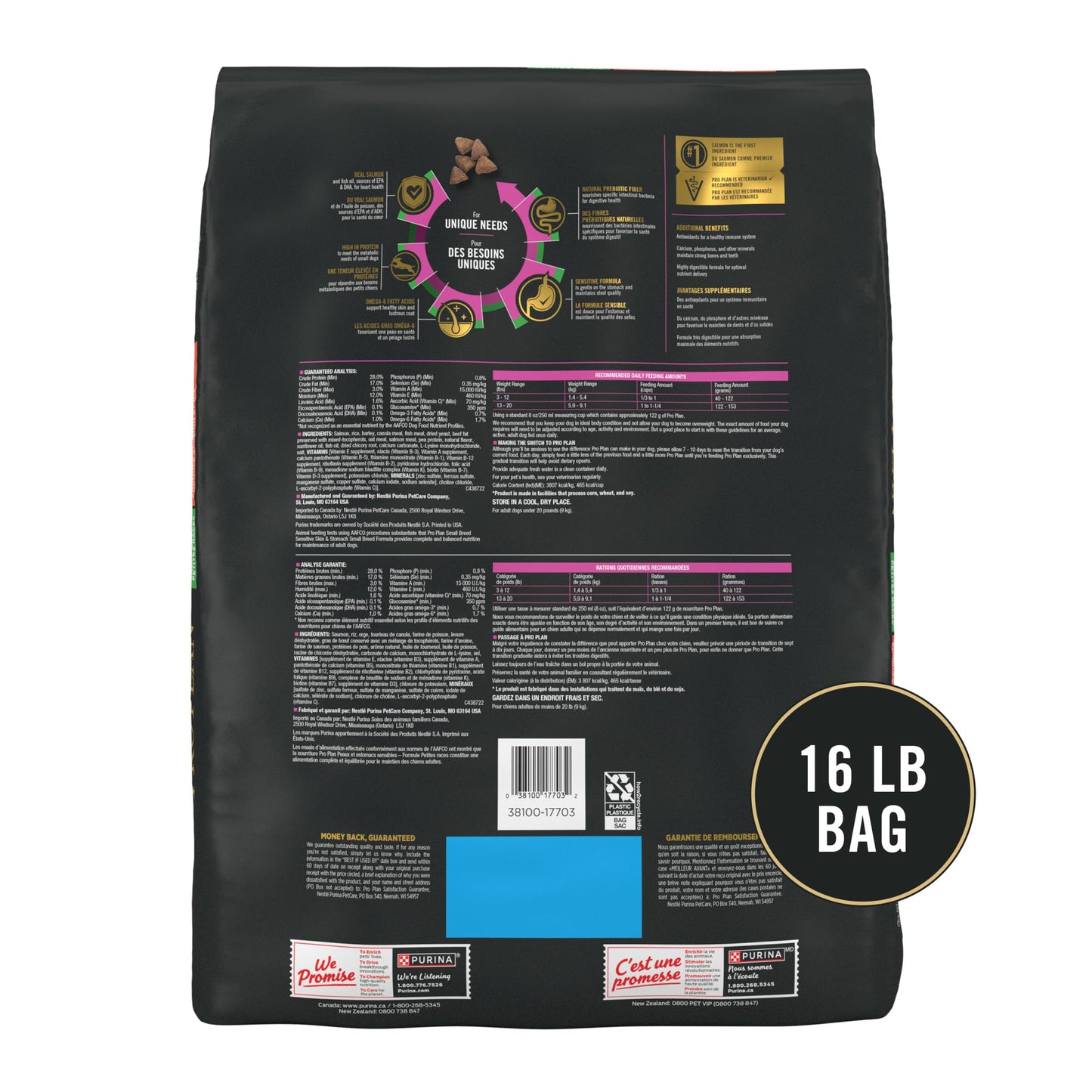 Purina Pro Plan Sensitive Skin and Stomach Dog Food Small Breed, Adult Salmon & Rice Formula - 16 lb. Bag